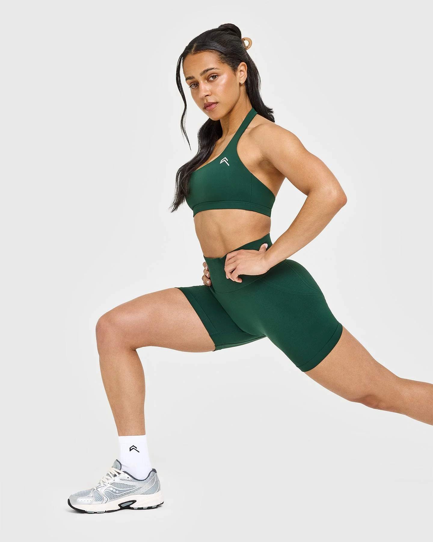 EffortlessLift™ Seamless Shorts with White Logo | Racing Green - Image 6