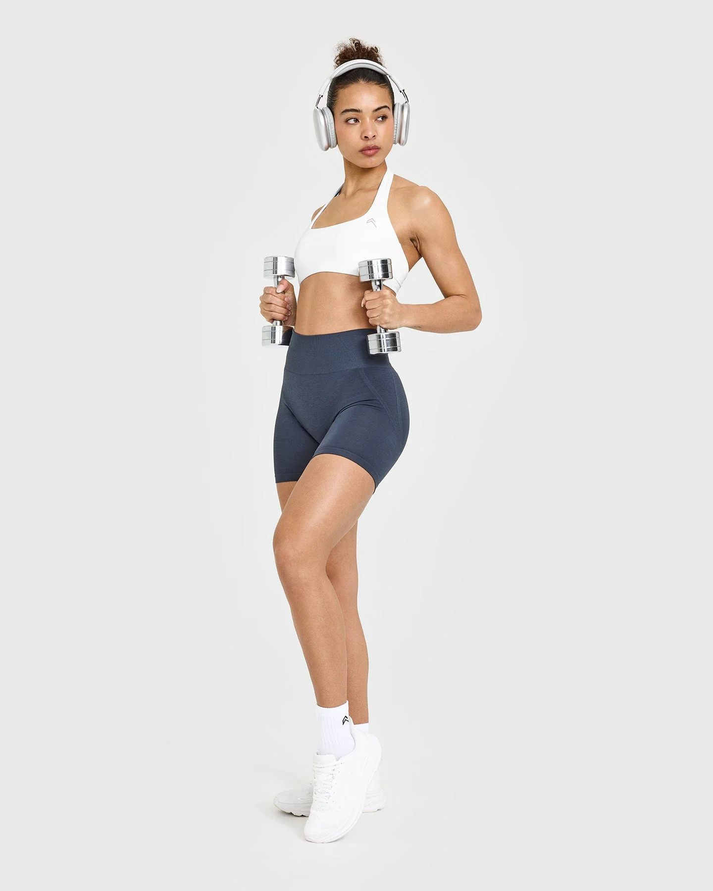 EffortlessLift™ Seamless Shorts with White Logo | True Blue - Image 3