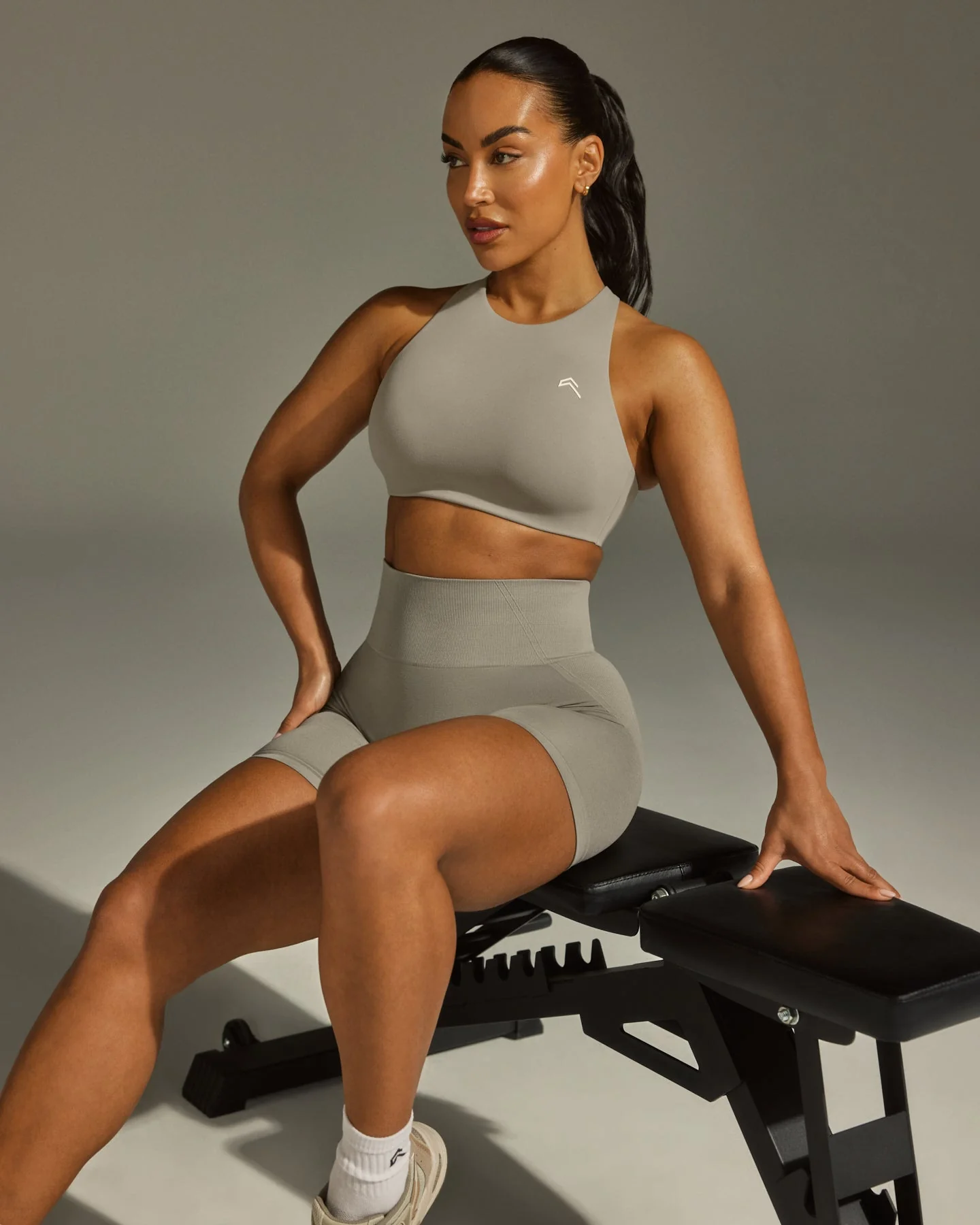 EffortlessLift™ Seamless Shorts with White Logo | Warm Sand - Image 3