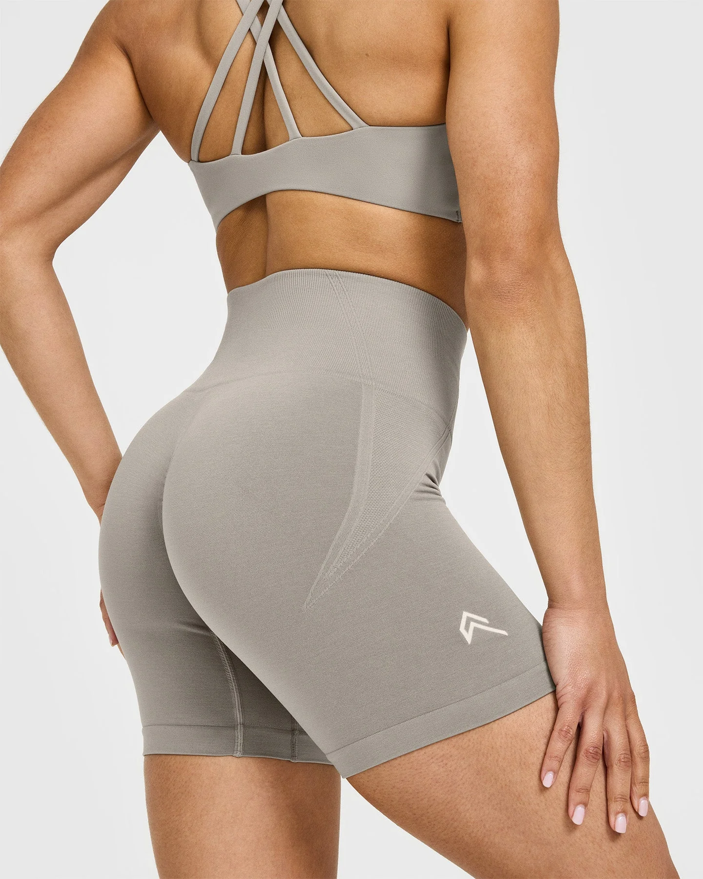 EffortlessLift™ Seamless Shorts with White Logo | Warm Sand - Image 4
