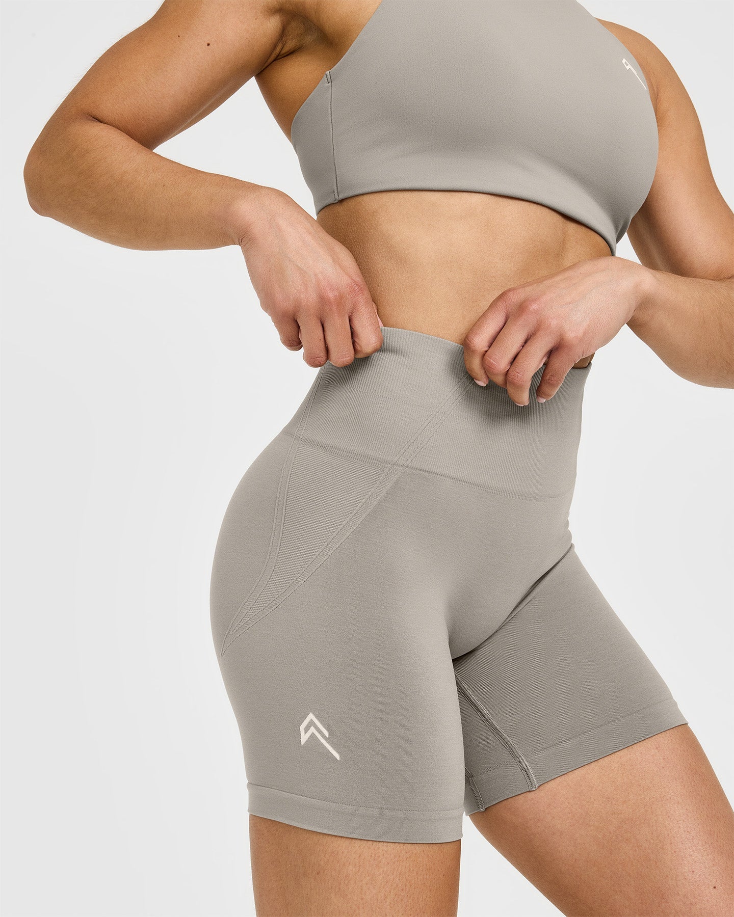 EffortlessLift™ Seamless Shorts with White Logo | Warm Sand - Image 5