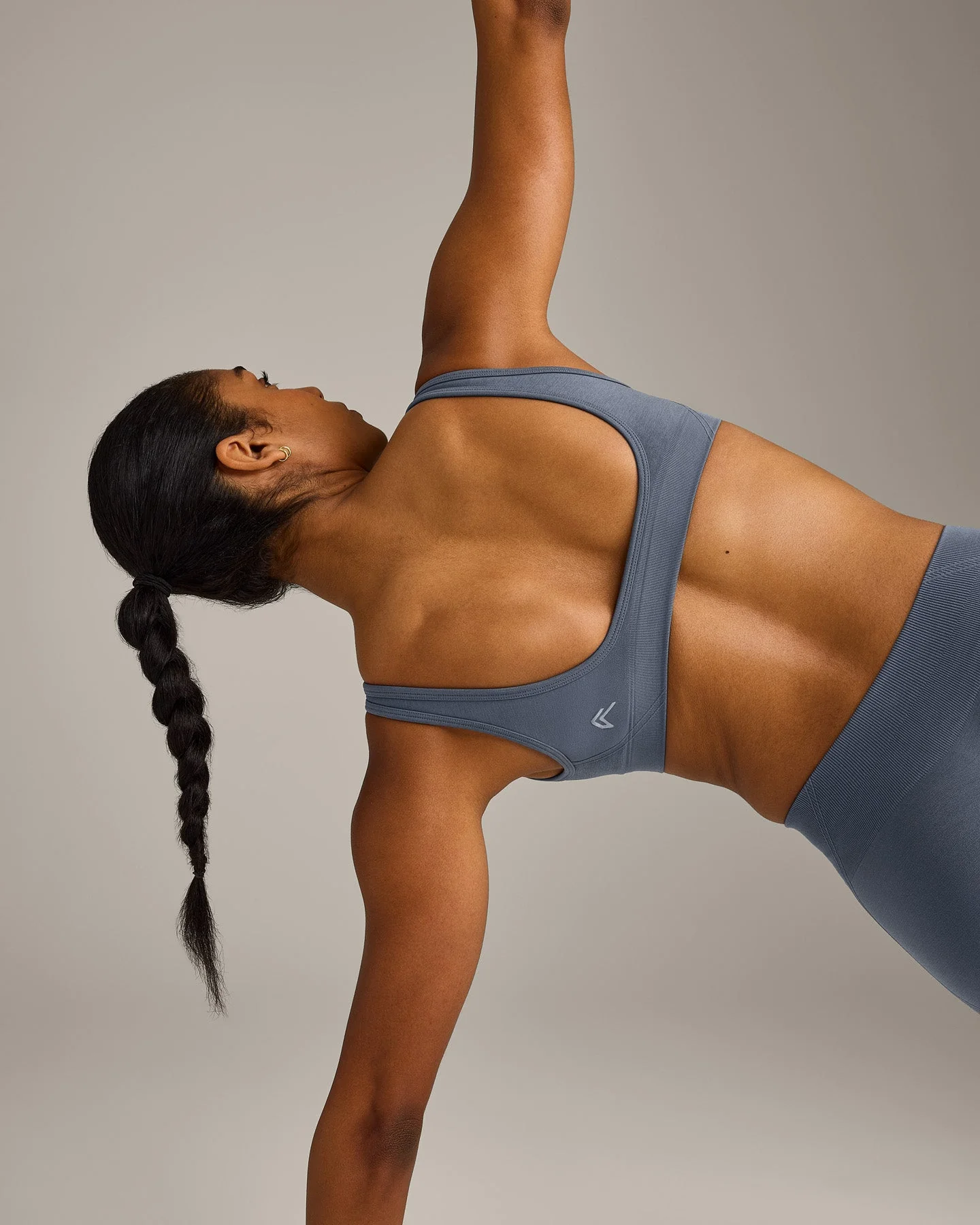 EffortlessLift™ Square Neck Sports Bra with Grey Logo | Light Granite Blue - Image 6