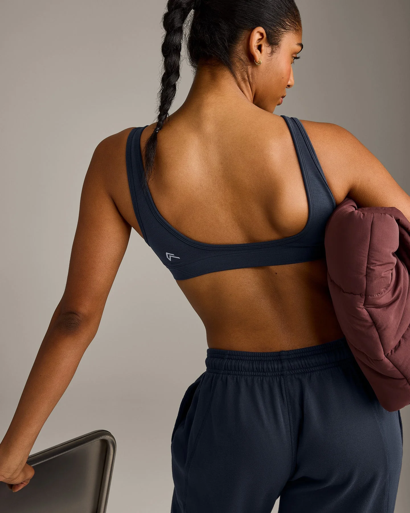 EffortlessLift™ Square Neck Sports Bra with Grey Logo | True Blue - Image 5
