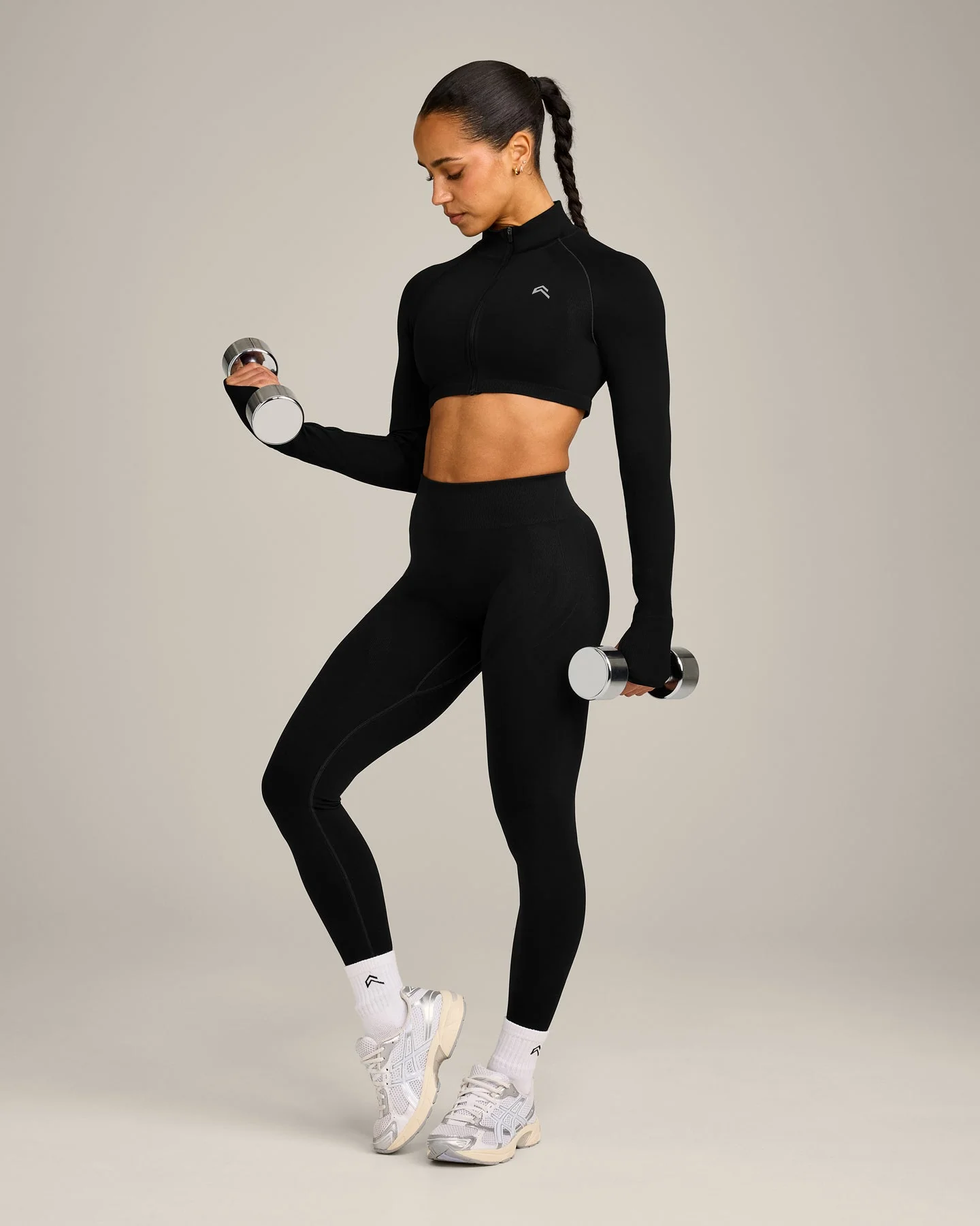 EnhanceLift™ Seamless Crop Jacket with Grey Logo | Black - Image 3