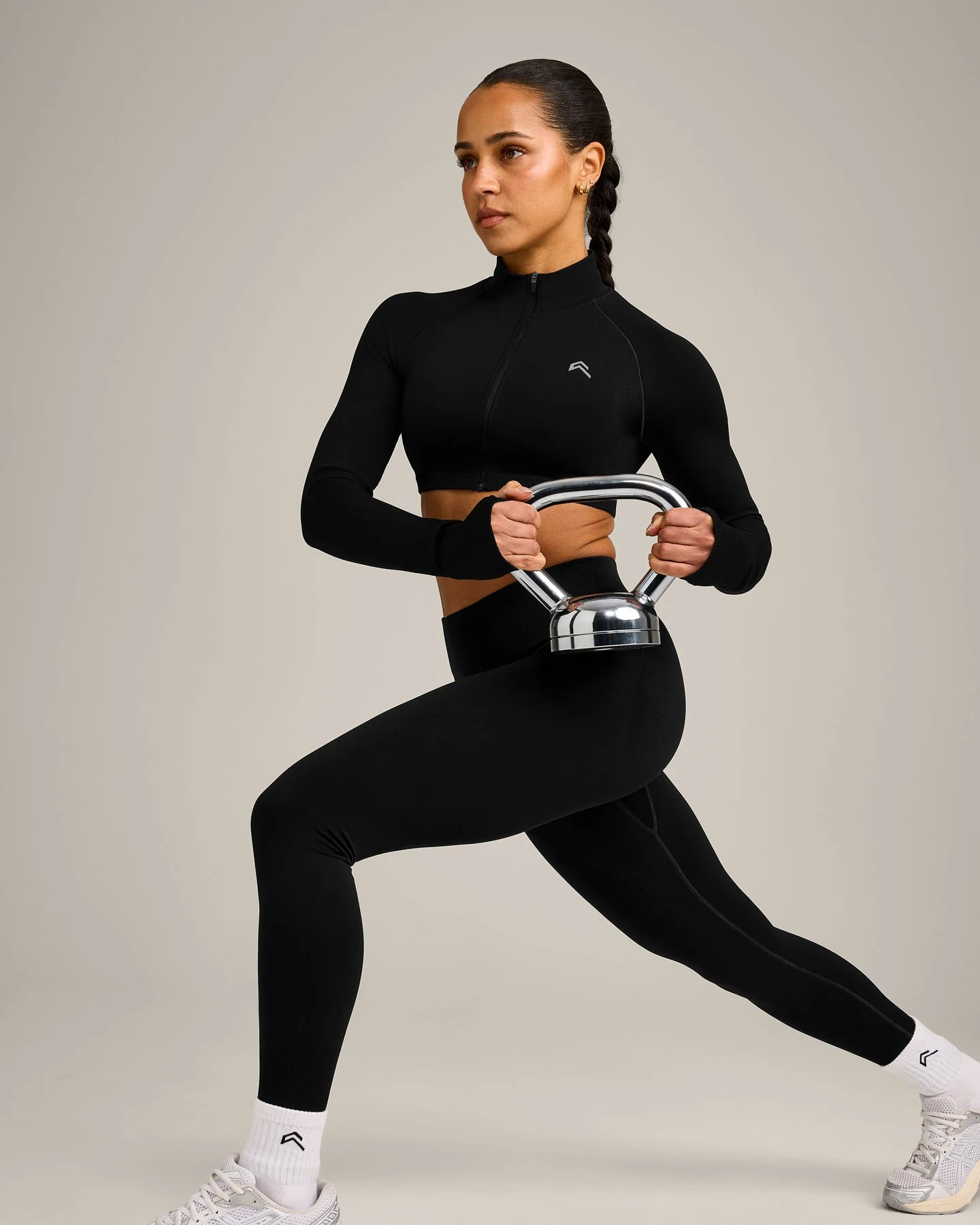 EnhanceLift™ Seamless Crop Jacket with Grey Logo | Black - Image 5