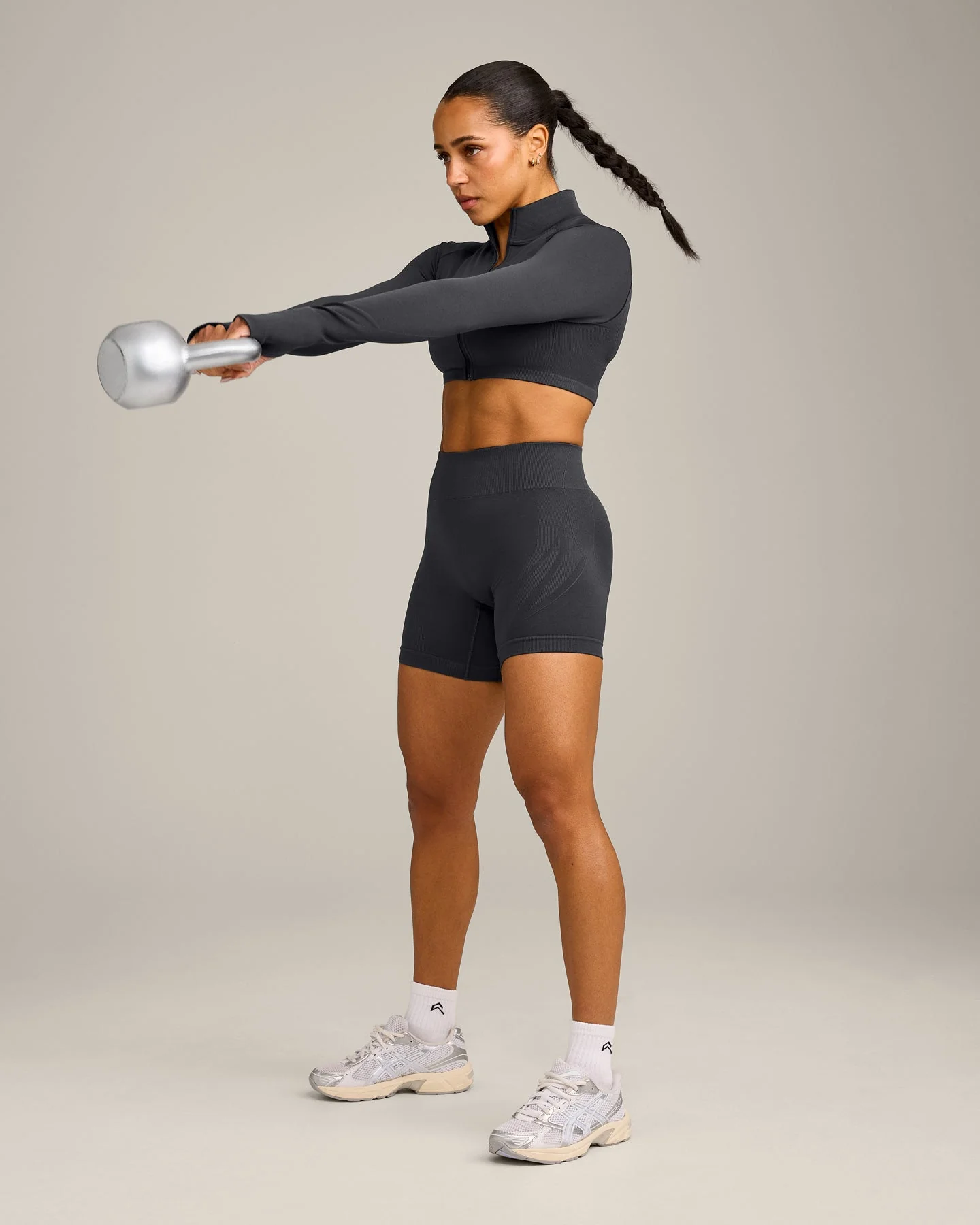 EnhanceLift™ Seamless Crop Jacket with Grey Logo | Coal - Image 3