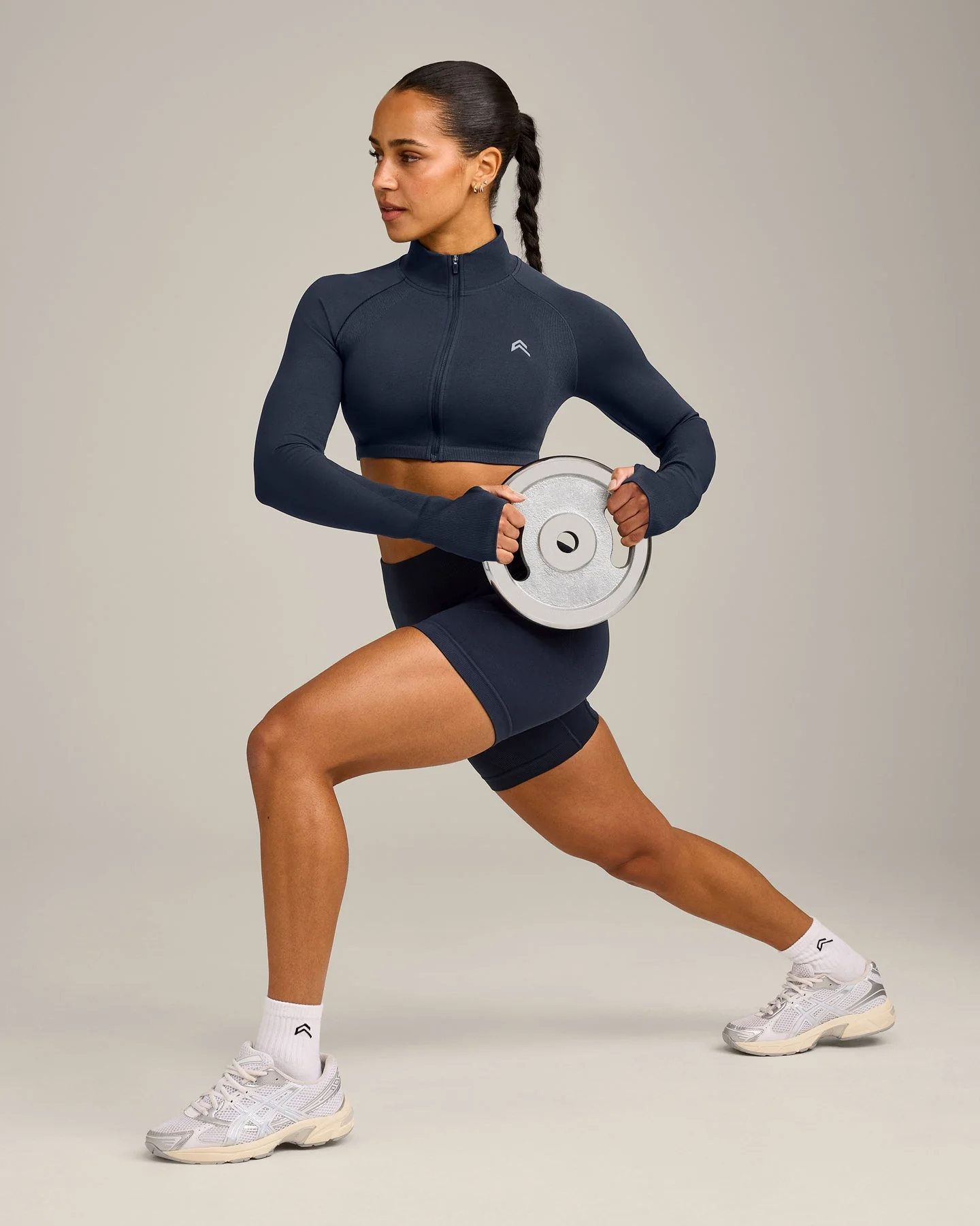 EnhanceLift™ Seamless Crop Jacket with Grey Logo | True Blue - Image 3