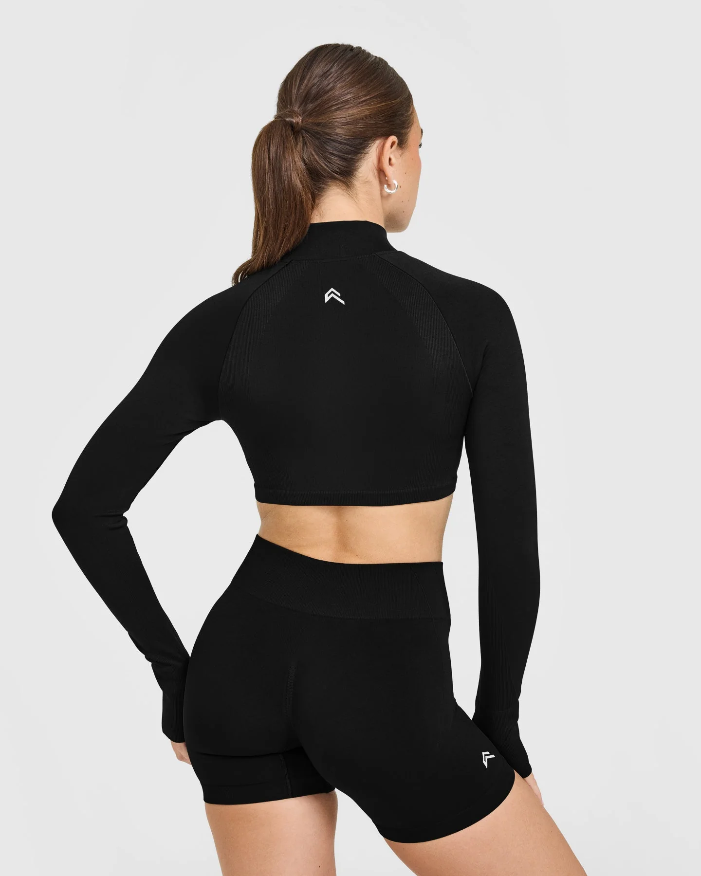 EnhanceLift™ Seamless Crop Jacket with White Logo | Black - Image 2