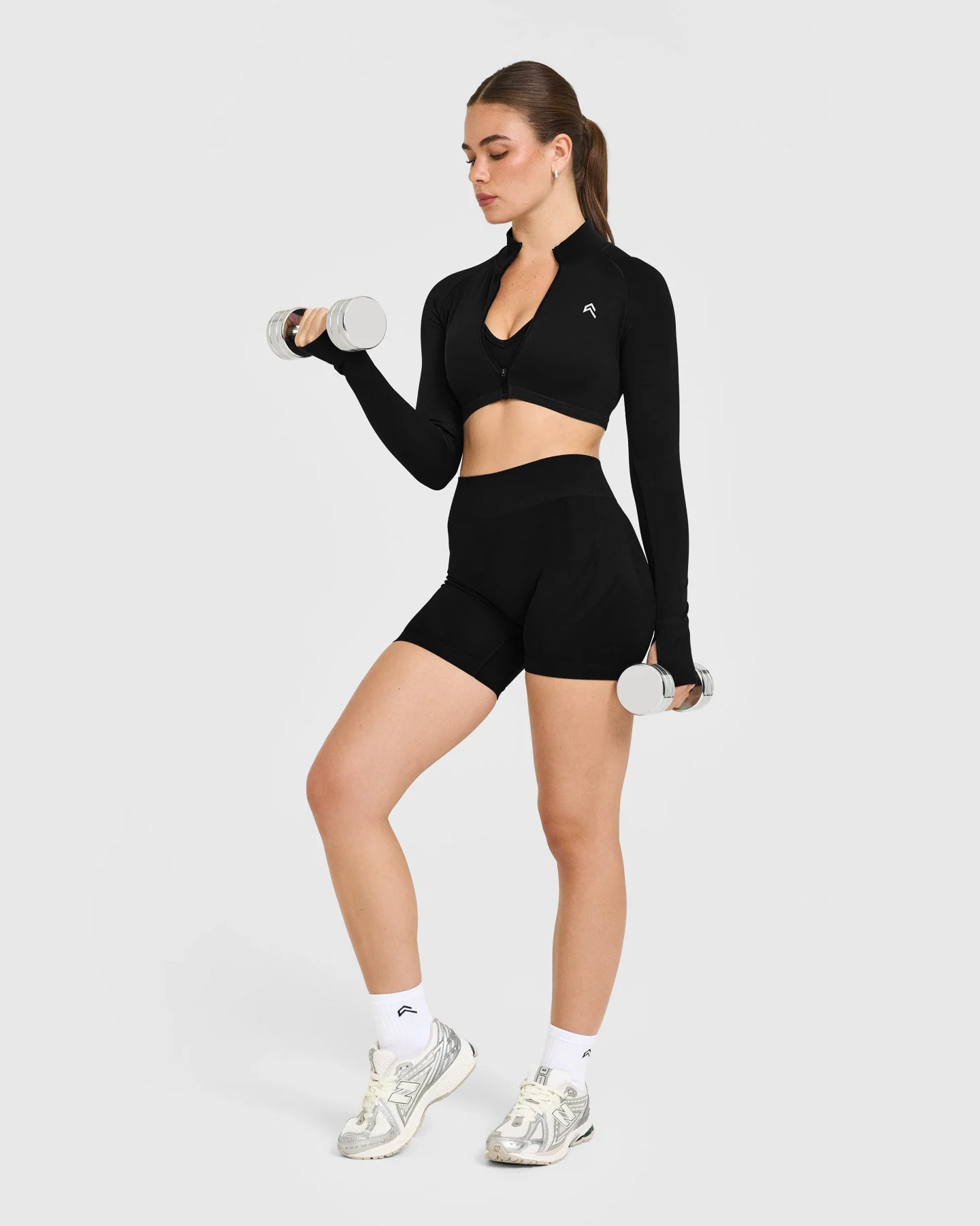 EnhanceLift™ Seamless Crop Jacket with White Logo | Black - Image 3