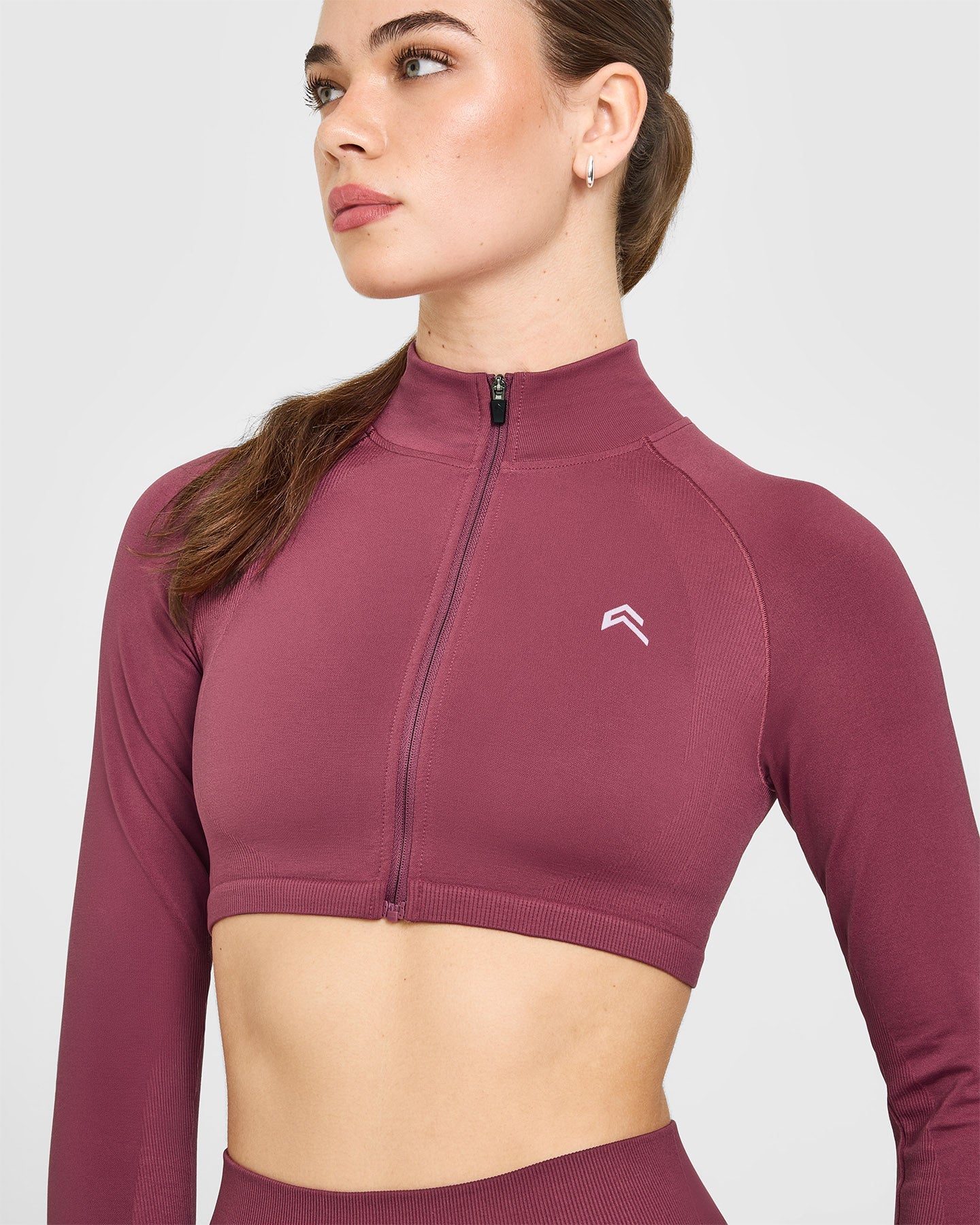 EnhanceLift™ Seamless Crop Jacket with White Logo | Burnt Maroon - Image 5