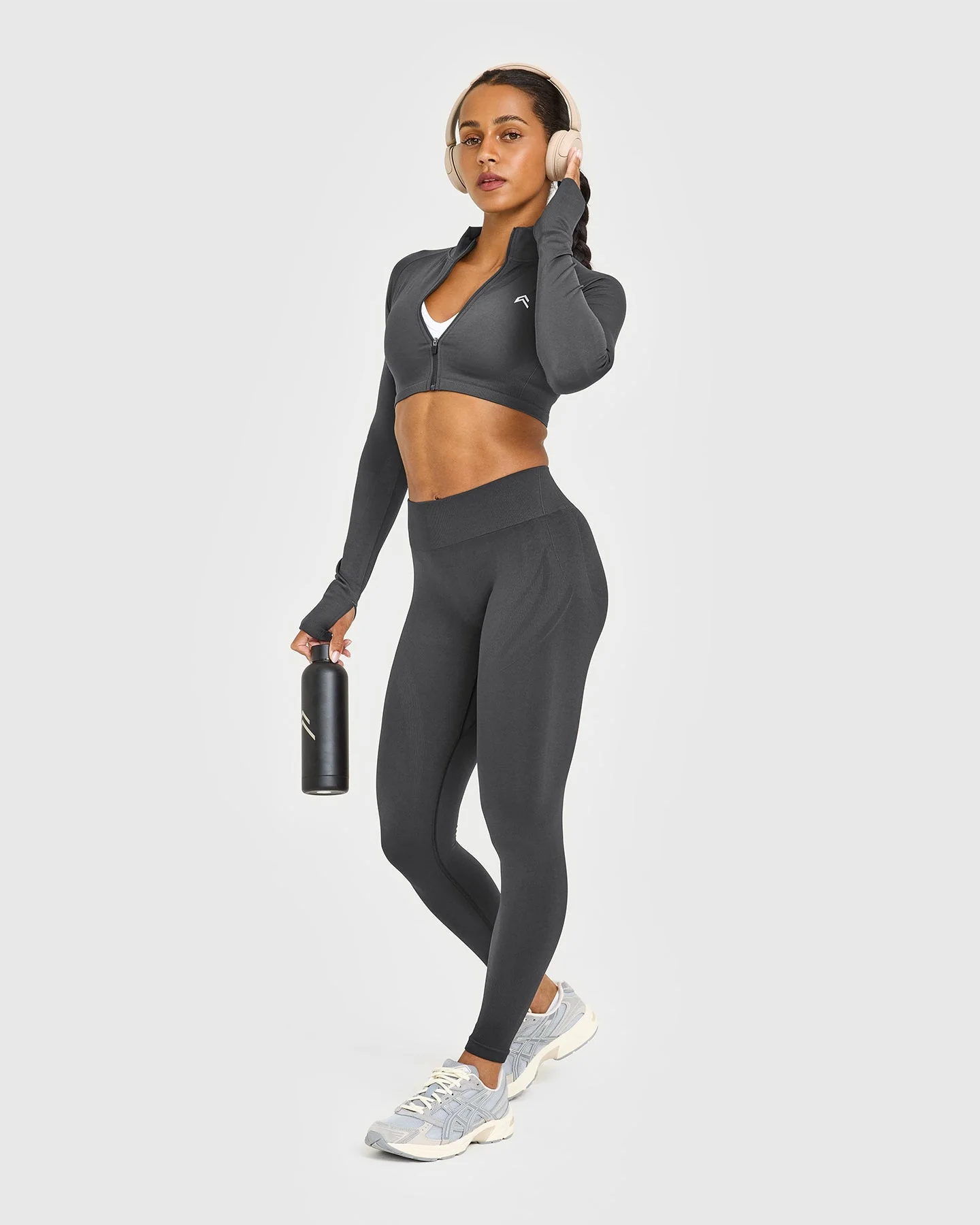 EnhanceLift™ Seamless Crop Jacket with White Logo | Coal - Image 3