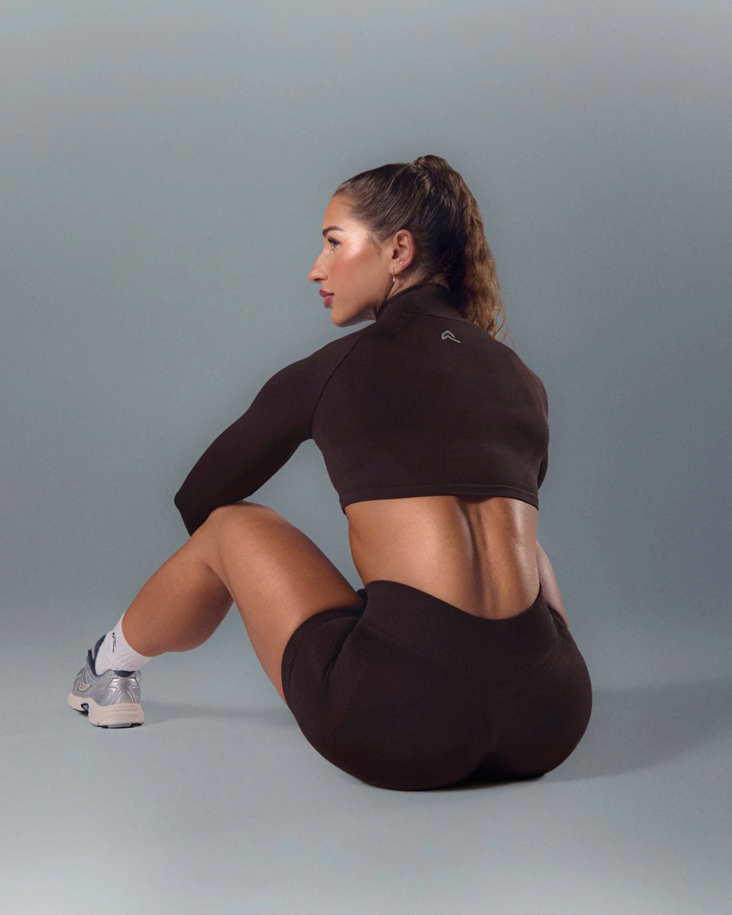 EnhanceLift™ Seamless Crop Jacket with White Logo | Plum Brown - Image 2