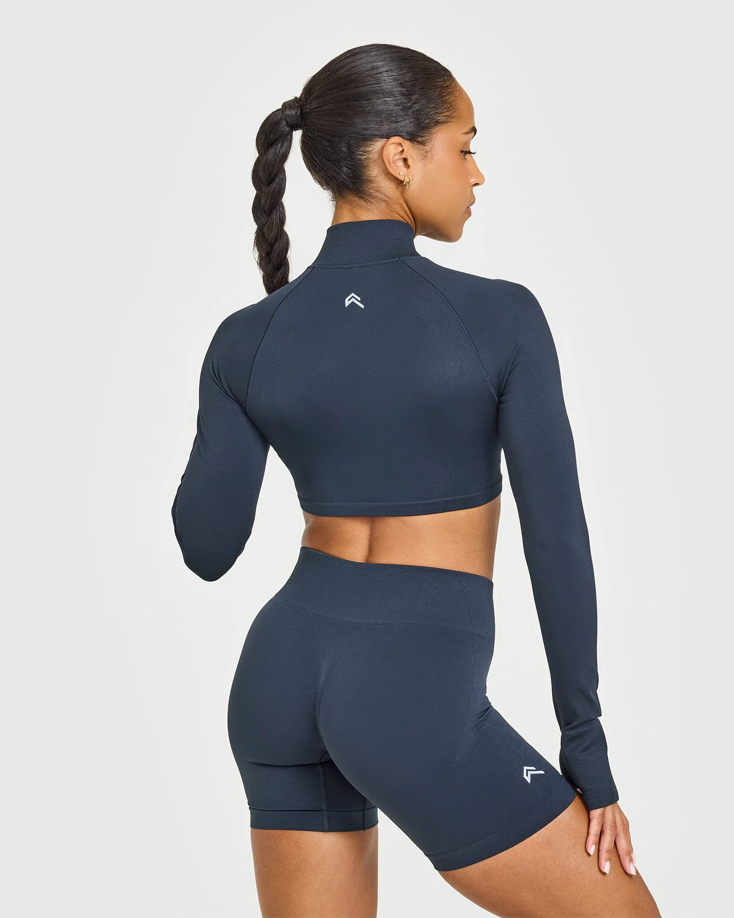 EnhanceLift™ Seamless Crop Jacket with White Logo | True Blue - Image 2