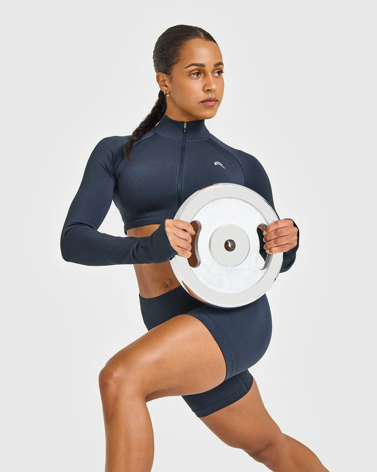 EnhanceLift™ Seamless Crop Jacket with White Logo | True Blue - Image 3