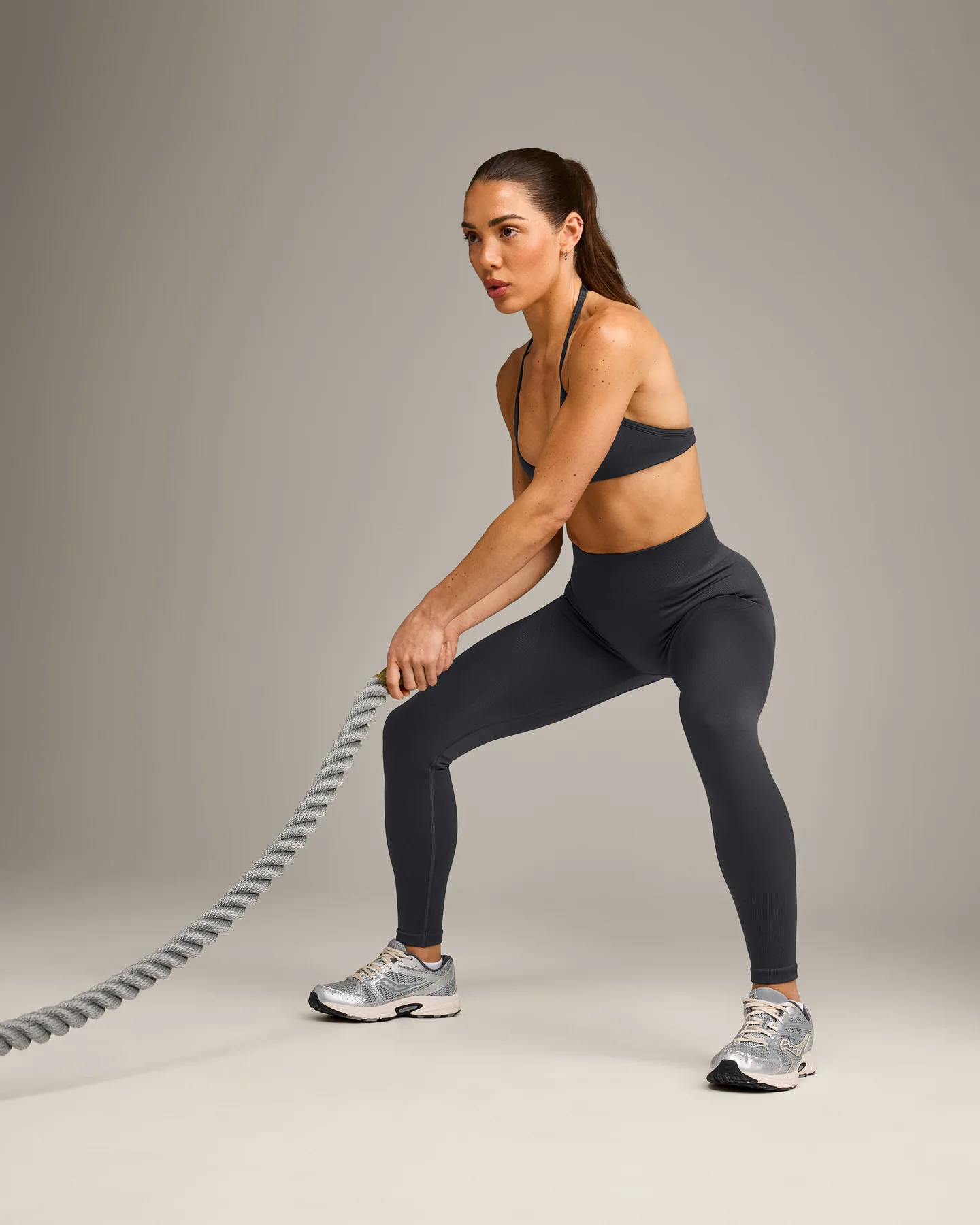EnhanceLift™ Seamless Leggings with Grey Logo | Coal - Image 3