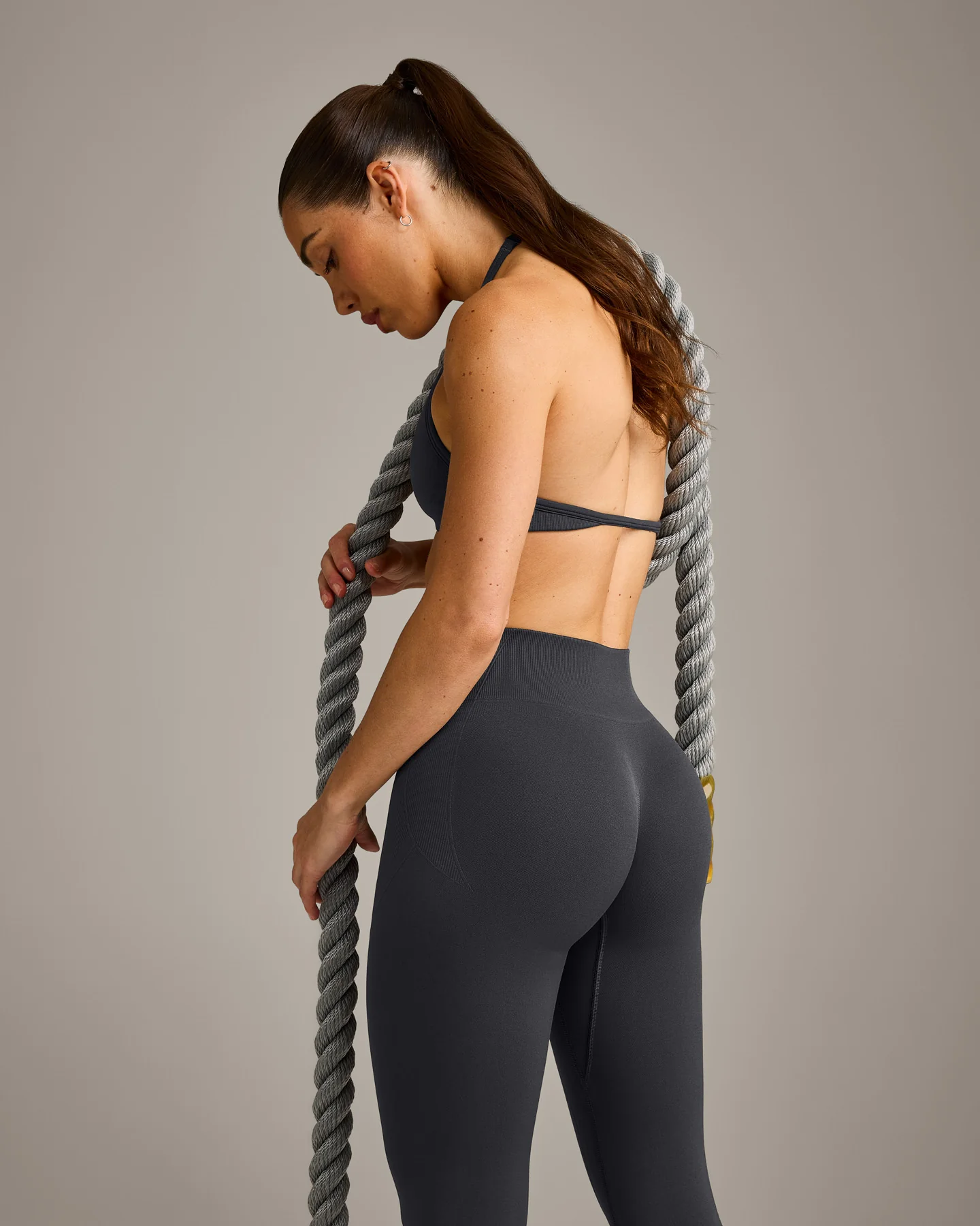 EnhanceLift™ Seamless Leggings with Grey Logo | Coal - Image 4