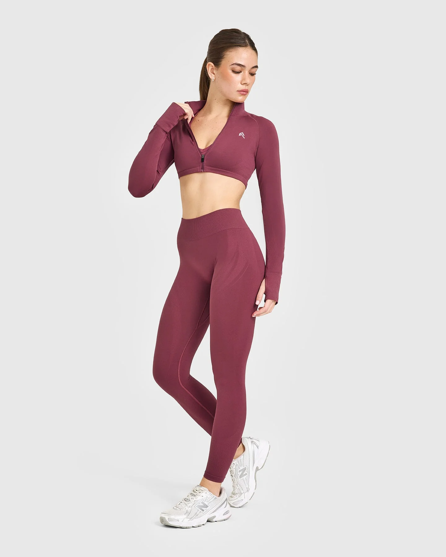EnhanceLift™ Seamless Leggings with White Logo | Burnt Maroon - Image 3