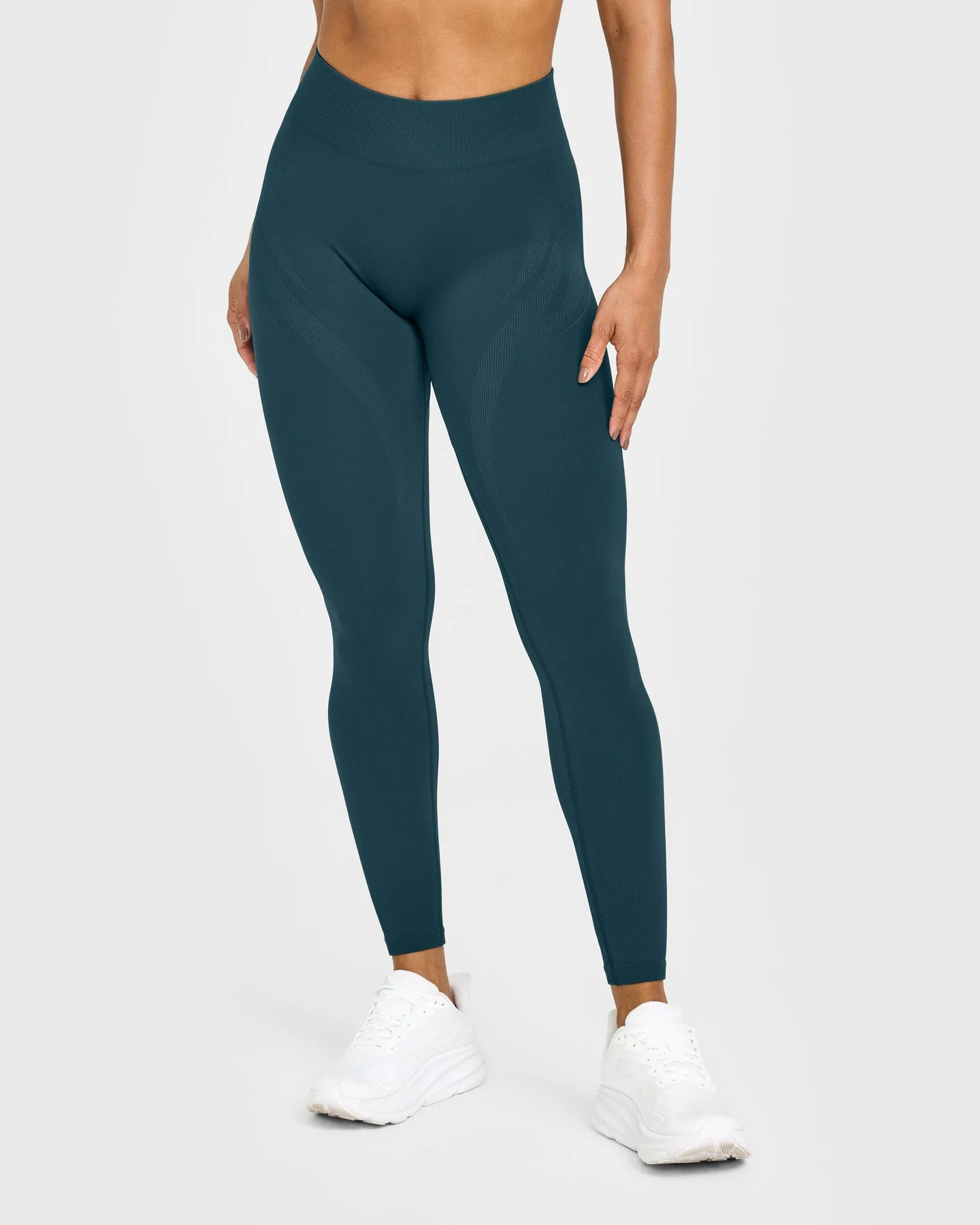 EnhanceLift™ Seamless Leggings with White Logo | Washed Oil Blue - Image 2