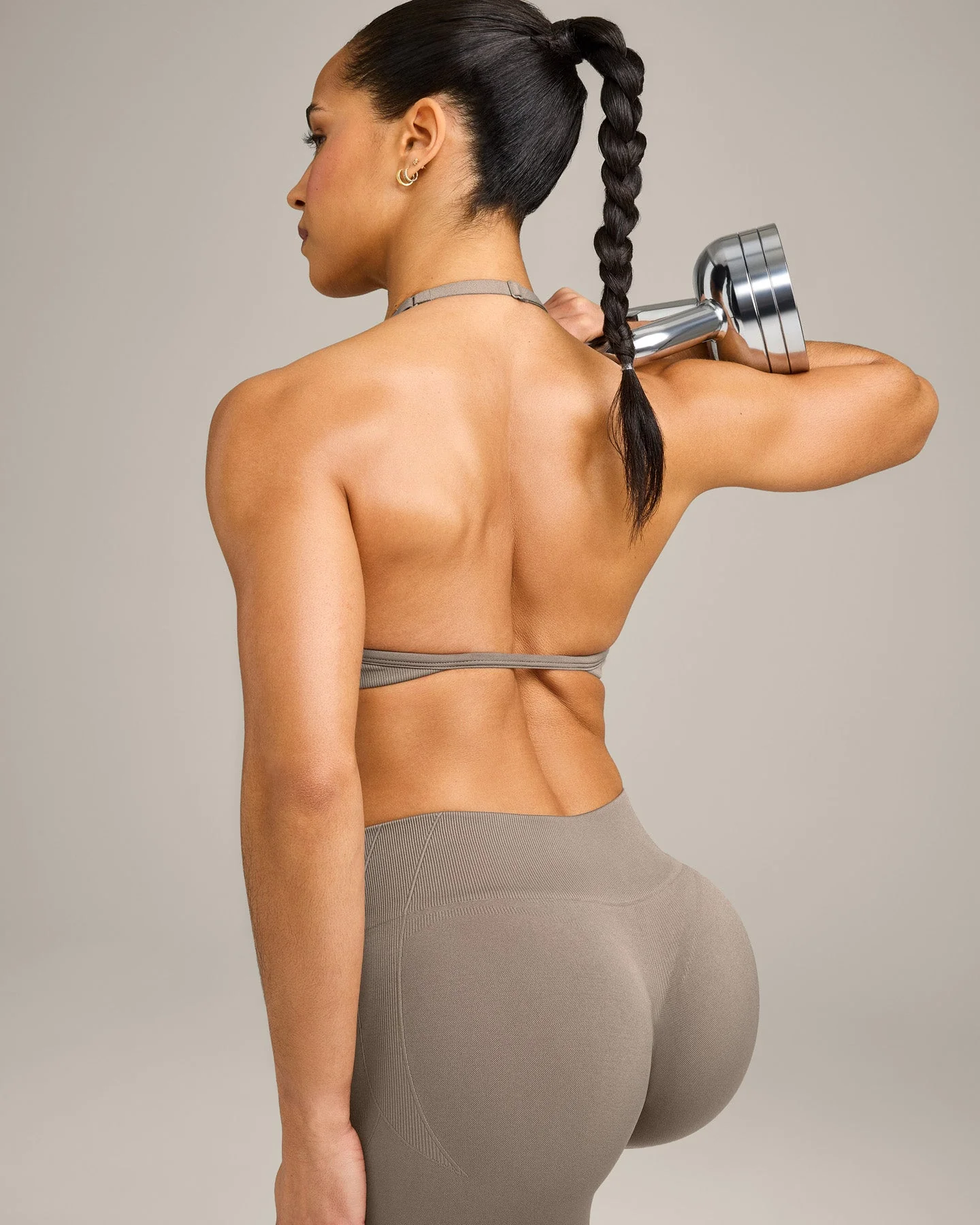 EnhanceLift™ Seamless Minimal Halter Neck Bralette with Grey Logo | Warm Minky - Image 4
