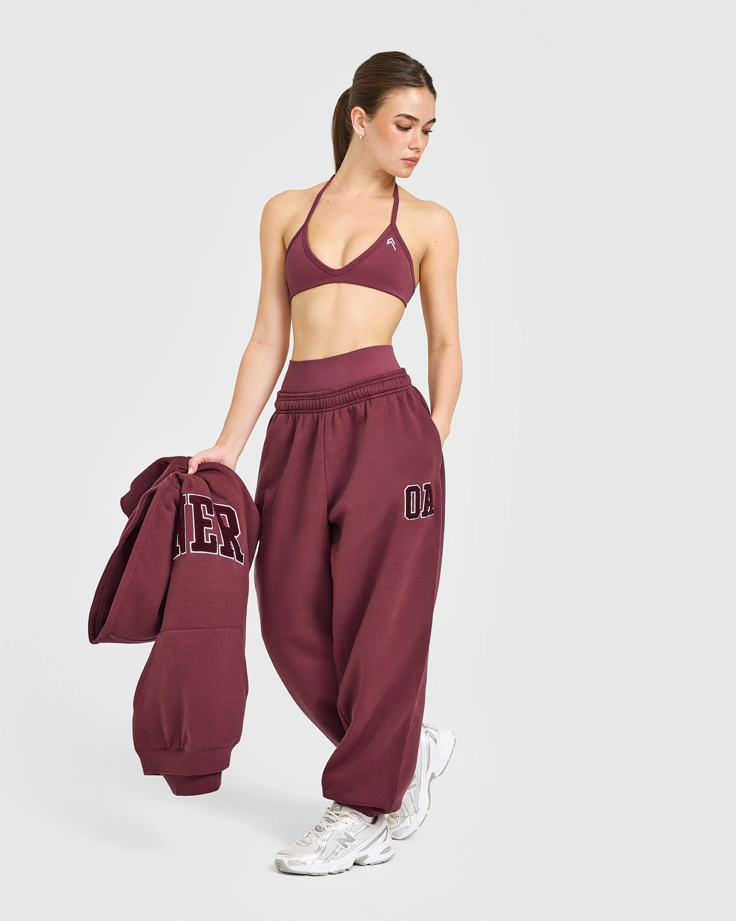 EnhanceLift™ Seamless Minimal Halter Neck Bralette with White Logo | Burnt Maroon - Image 3