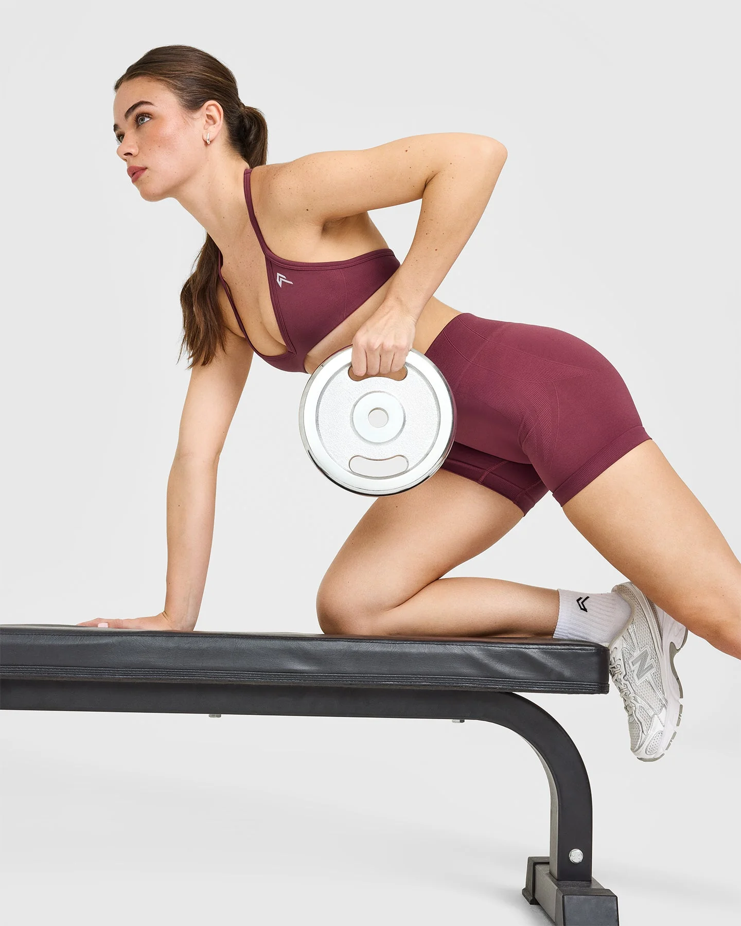EnhanceLift™ Seamless Minimal Halter Neck Bralette with White Logo | Burnt Maroon - Image 6