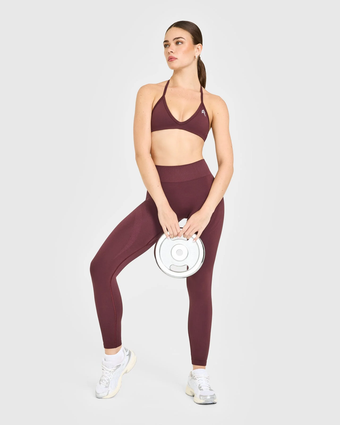 EnhanceLift™ Seamless Minimal Halter Neck Bralette with White Logo | Velvet Mocha - Image 3