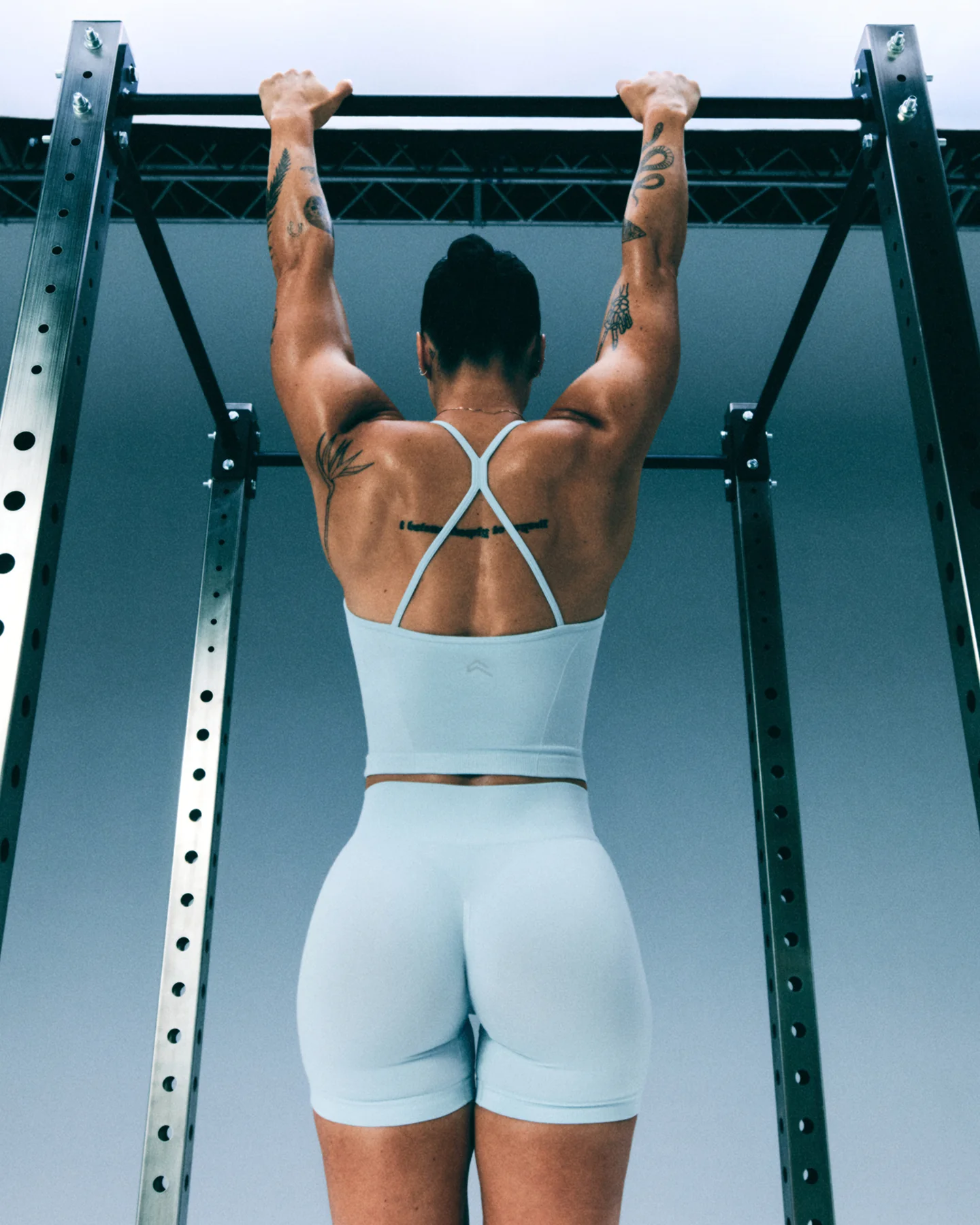 EnhanceLift™ Seamless Shorts with Grey Logo | Cloud Blue - Image 2