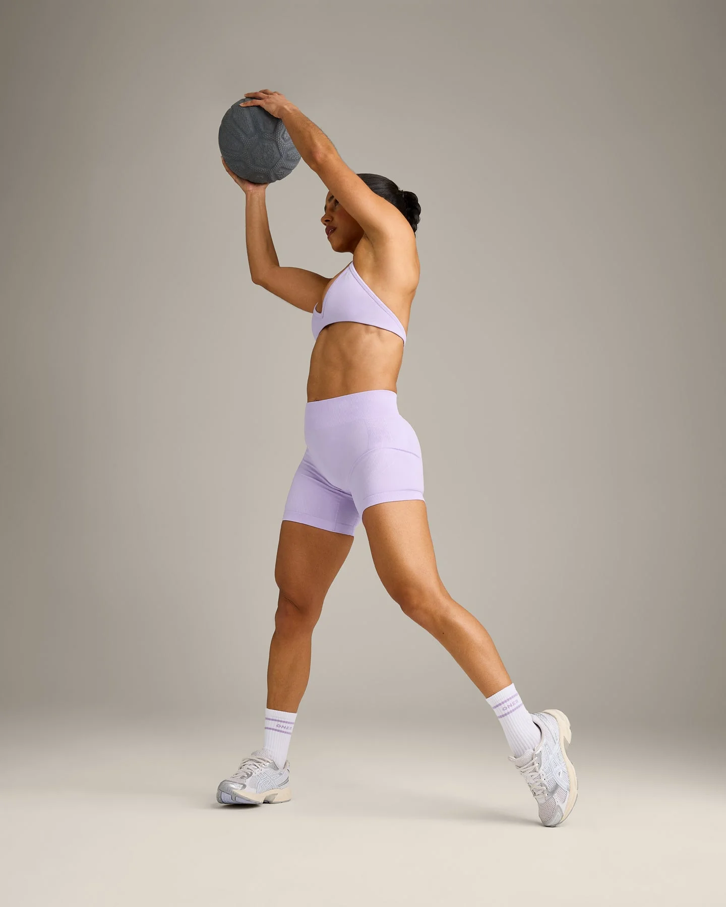 EnhanceLift™ Seamless Shorts with Grey Logo | Lavender Purple - Image 3