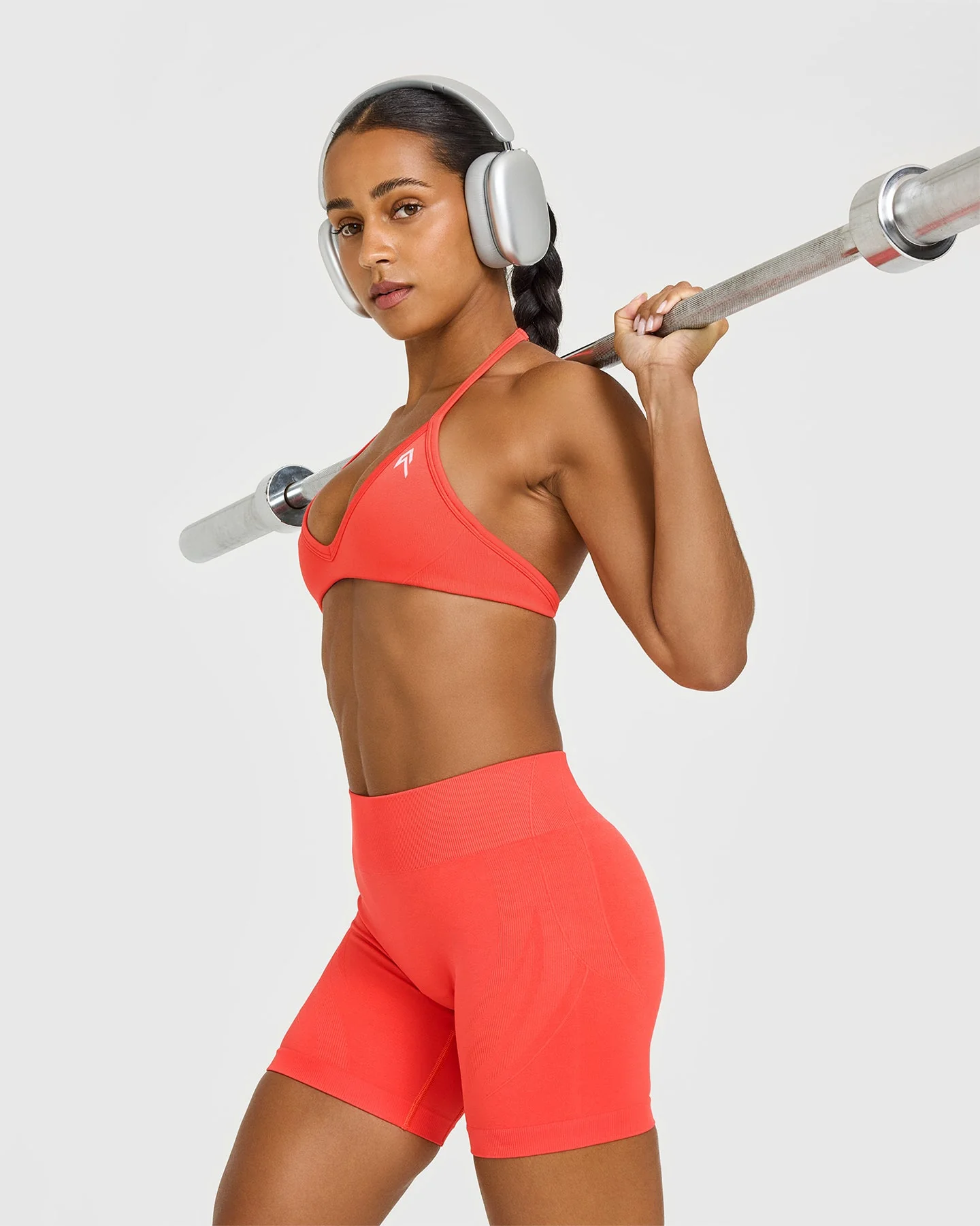 EnhanceLift™ Seamless Shorts with White Logo | Charged Coral - Image 3