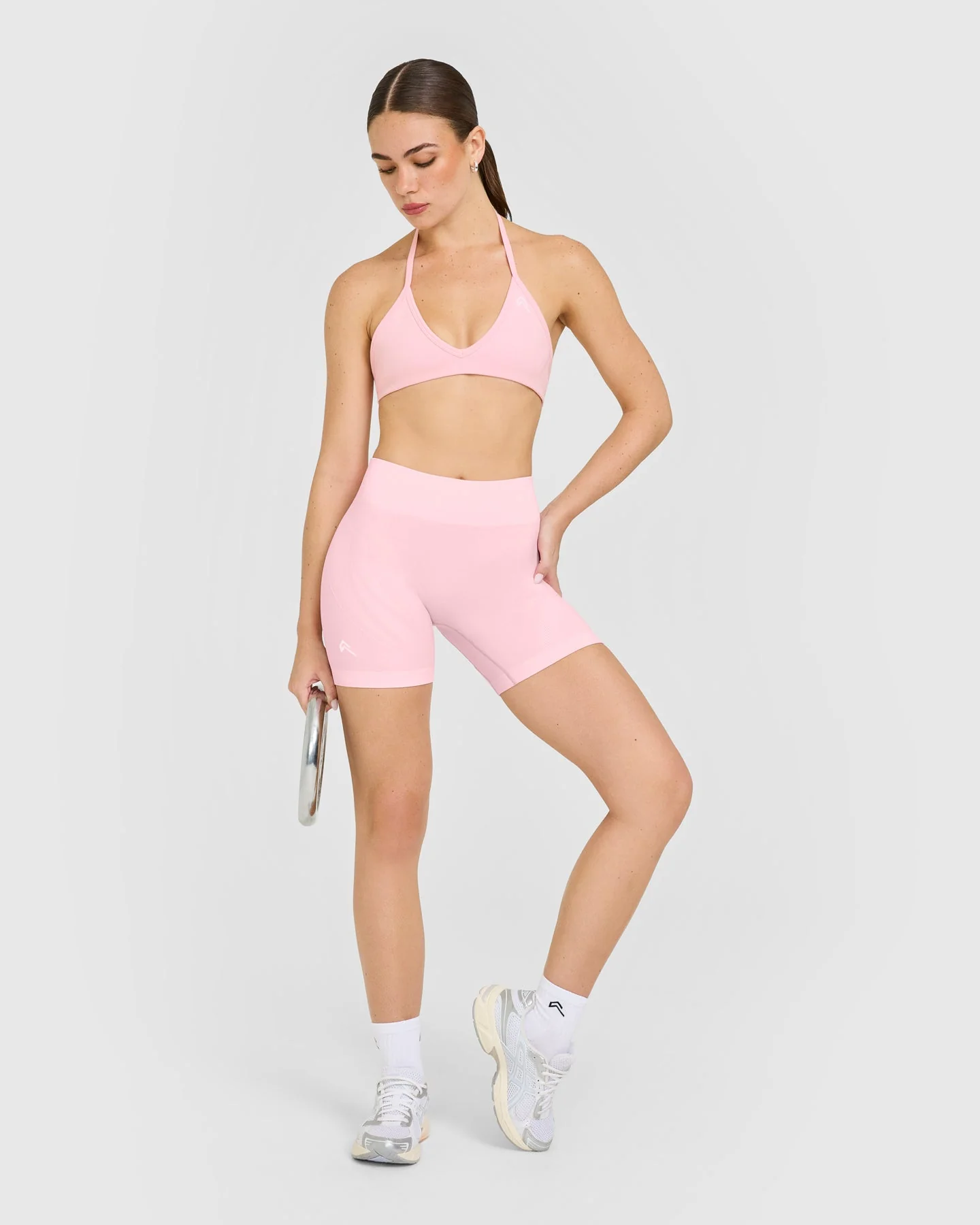 EnhanceLift™ Seamless Shorts with White Logo | Cherry Blossom Pink - Image 3