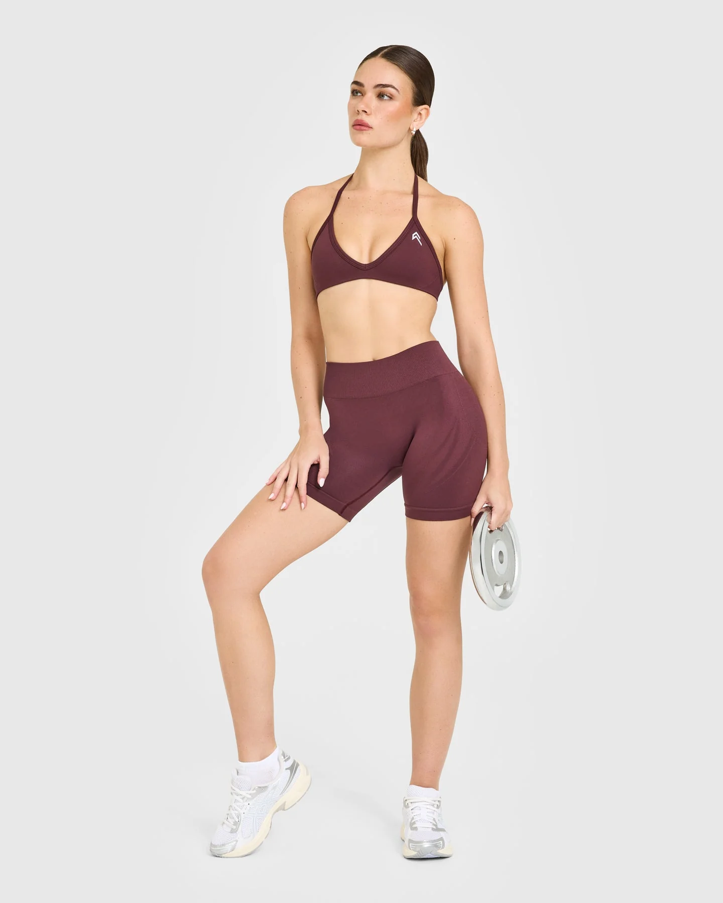 EnhanceLift™ Seamless Shorts with White Logo | Velvet Mocha - Image 3