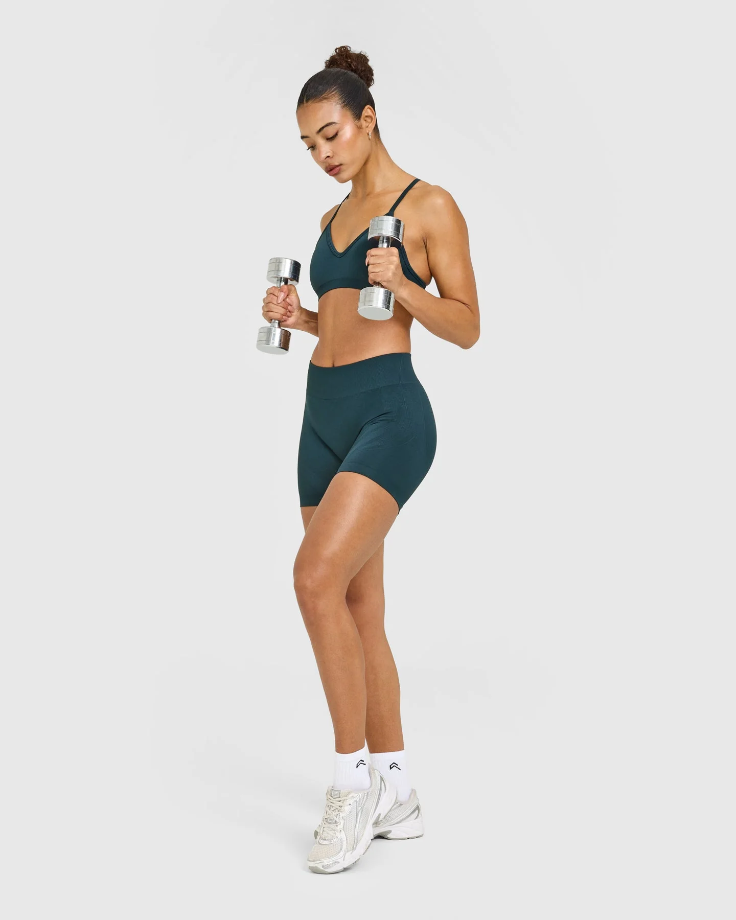 EnhanceLift™ Seamless Shorts with White Logo | Washed Oil Blue - Image 3