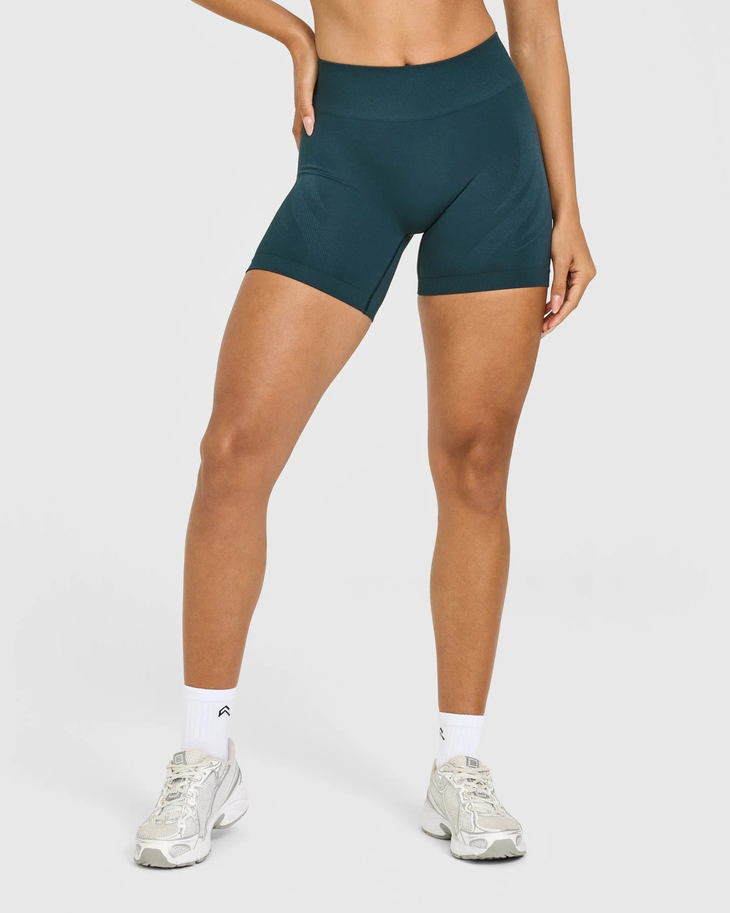 EnhanceLift™ Seamless Shorts with White Logo | Washed Oil Blue - Image 6