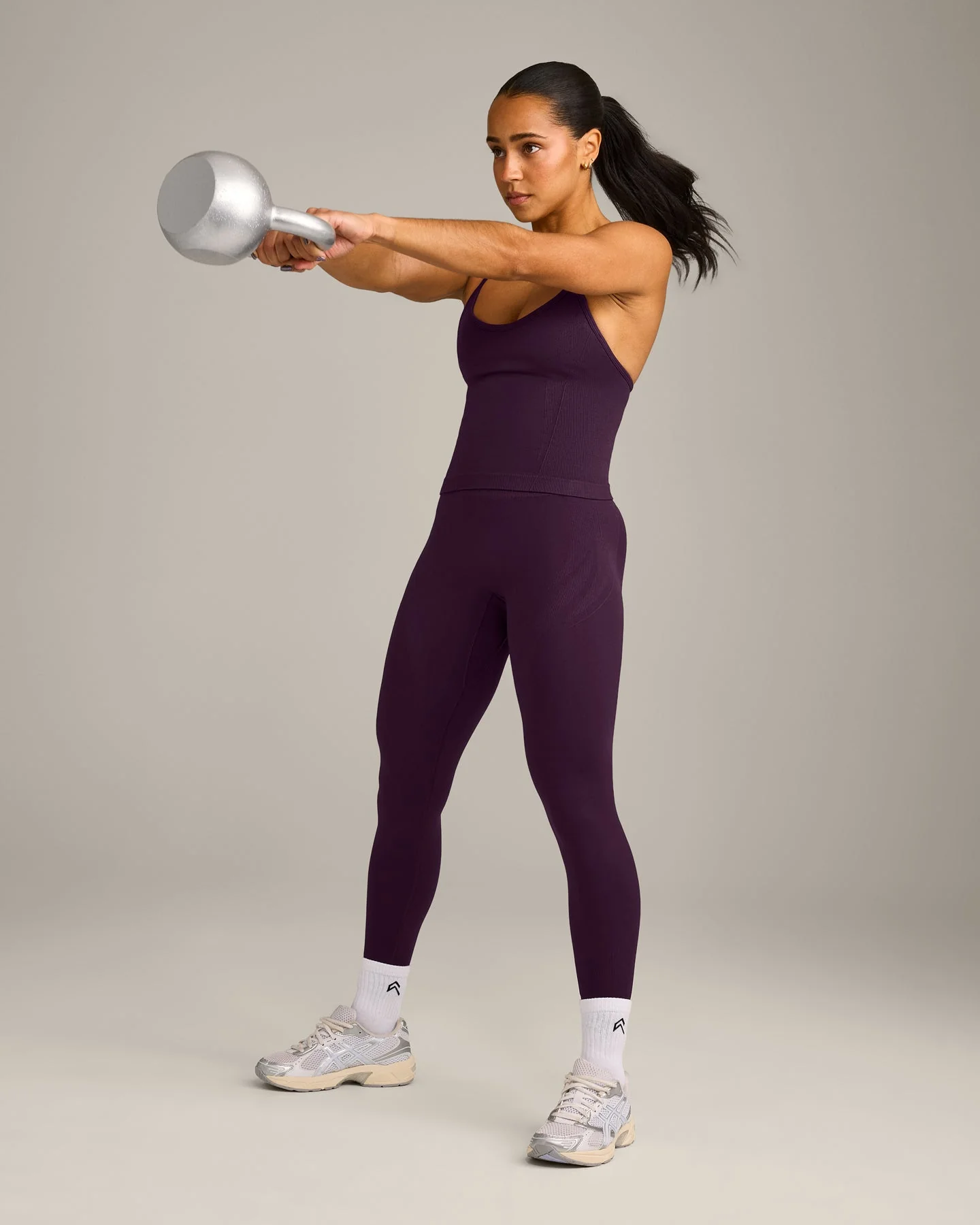 EnhanceLift™ Seamless Strappy Racer Vest with Built in Bra Shelf with Grey Logo | Blackberry Purple - Image 3