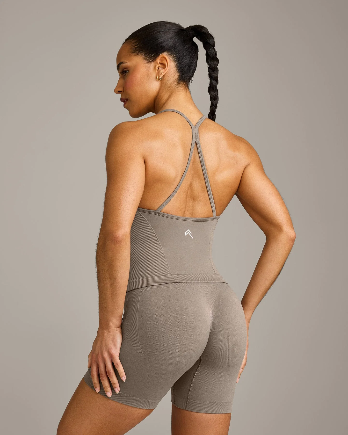 EnhanceLift™ Seamless Strappy Racer Vest with Built in Bra Shelf with Grey Logo | Warm Minky - Image 6