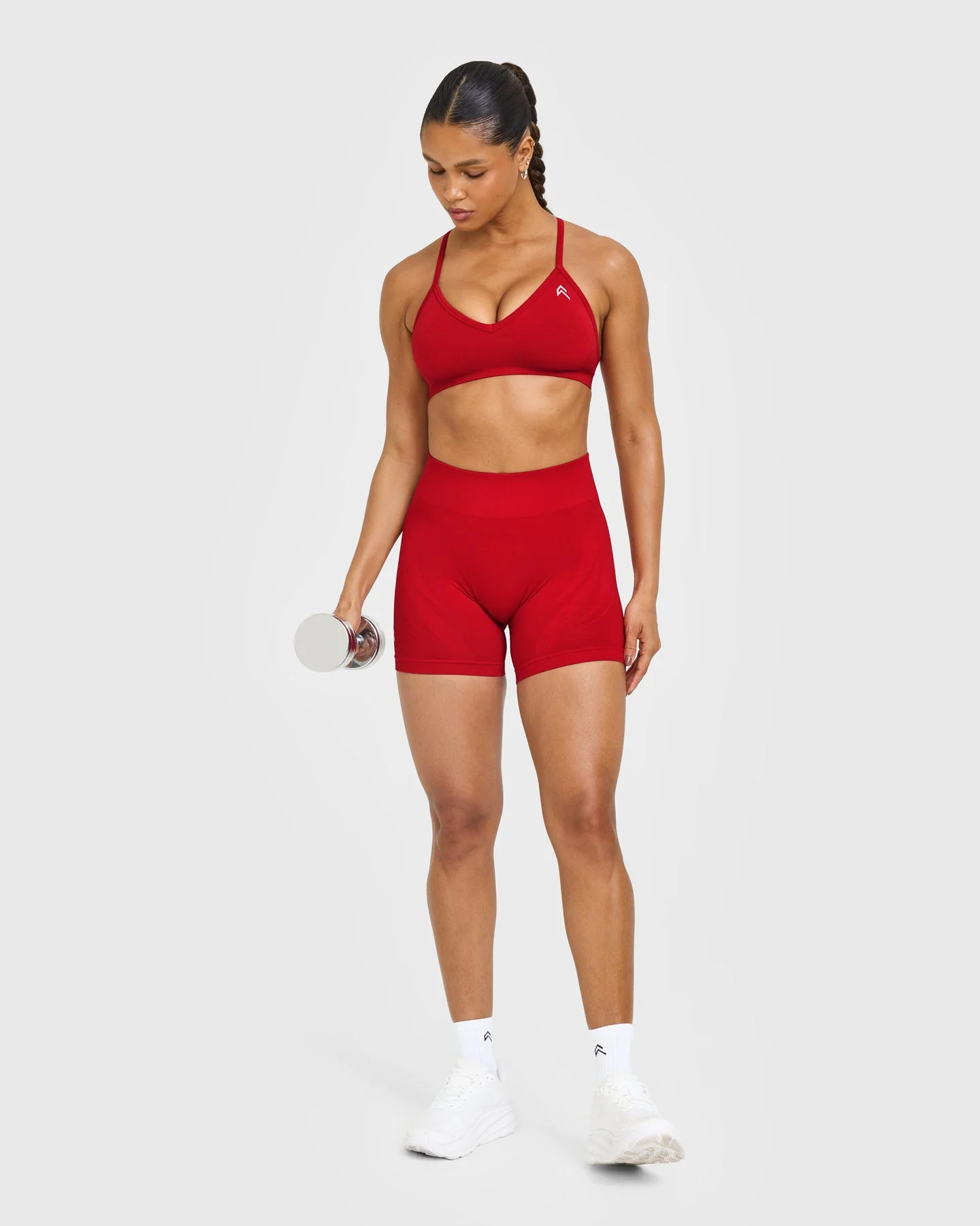 EnhanceLift™ Seamless Strappy Sports Bra with White Logo | Light Toasted Red - Image 3