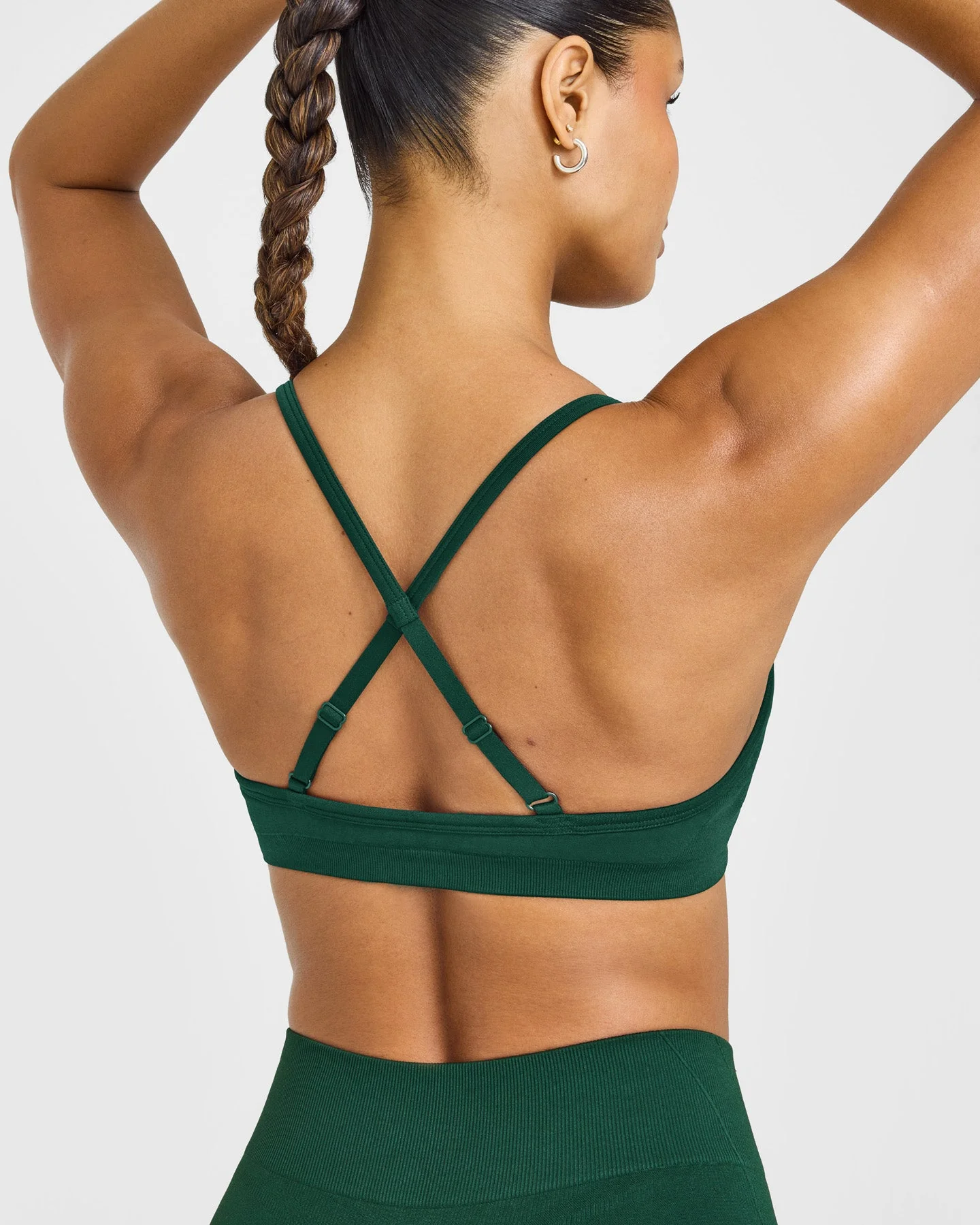 EnhanceLift™ Seamless Strappy Sports Bra with White Logo | Racing Green - Image 4