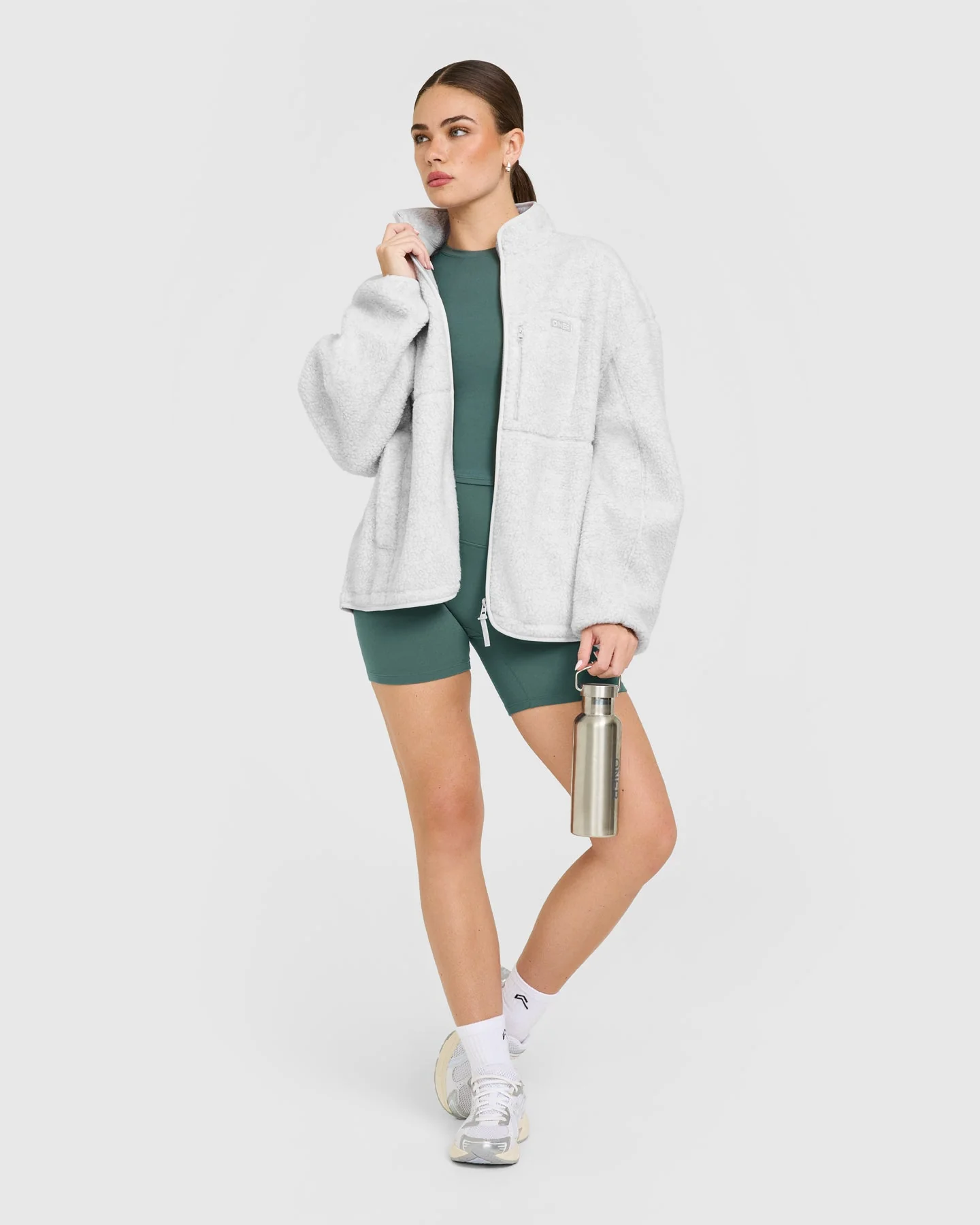 Fleece Jacket with Chest Pocket | Heather Grey - Image 3