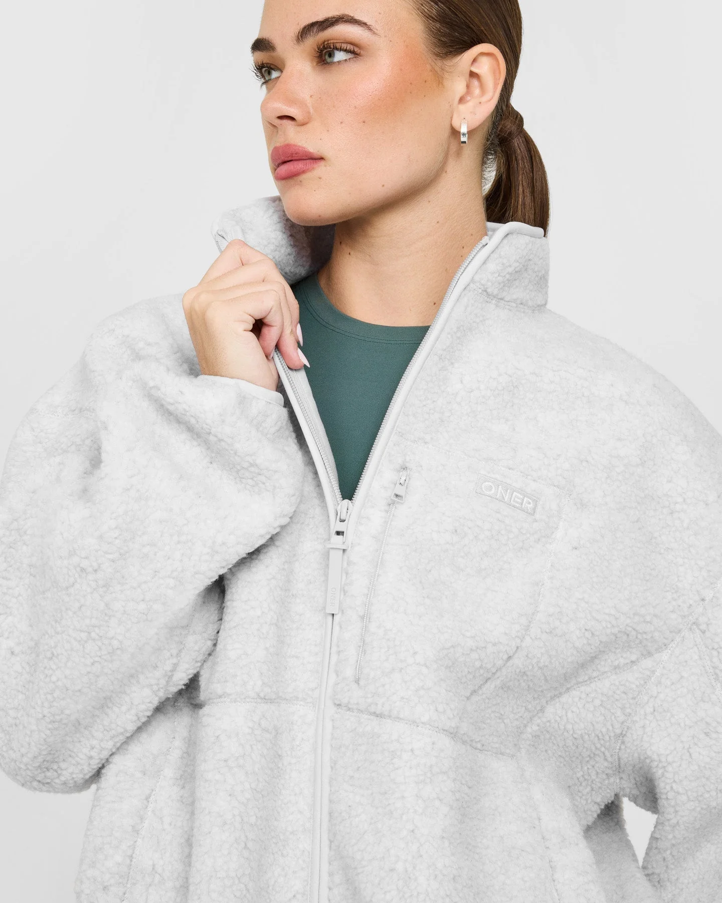 Fleece Jacket with Chest Pocket | Heather Grey - Image 5