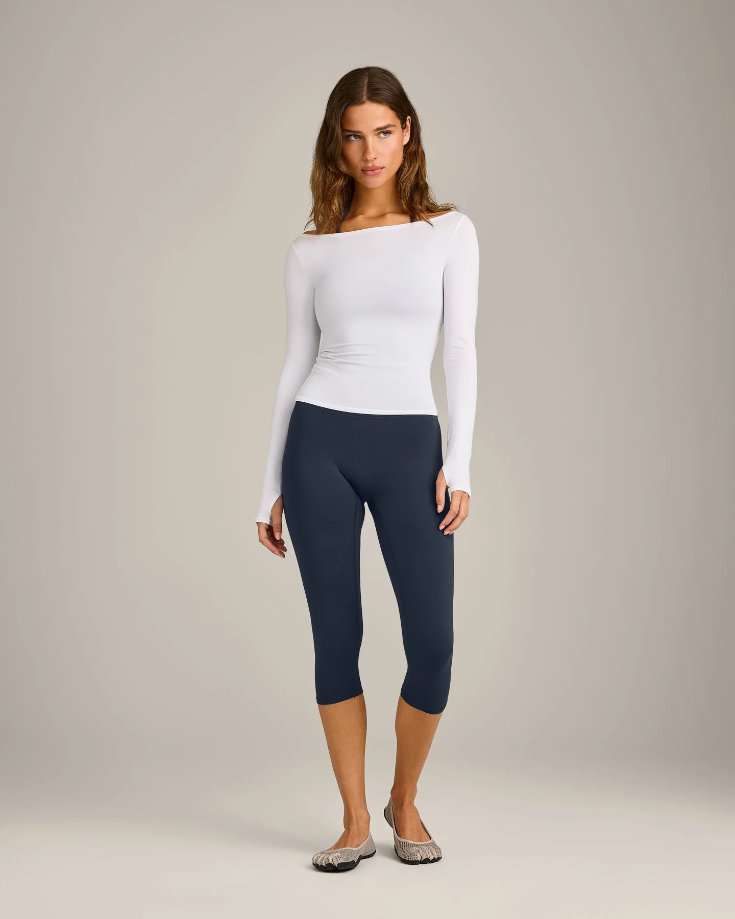 FormeSoft™ Fitted Off-The-Shoulder Long Sleeve Top | White - Image 3