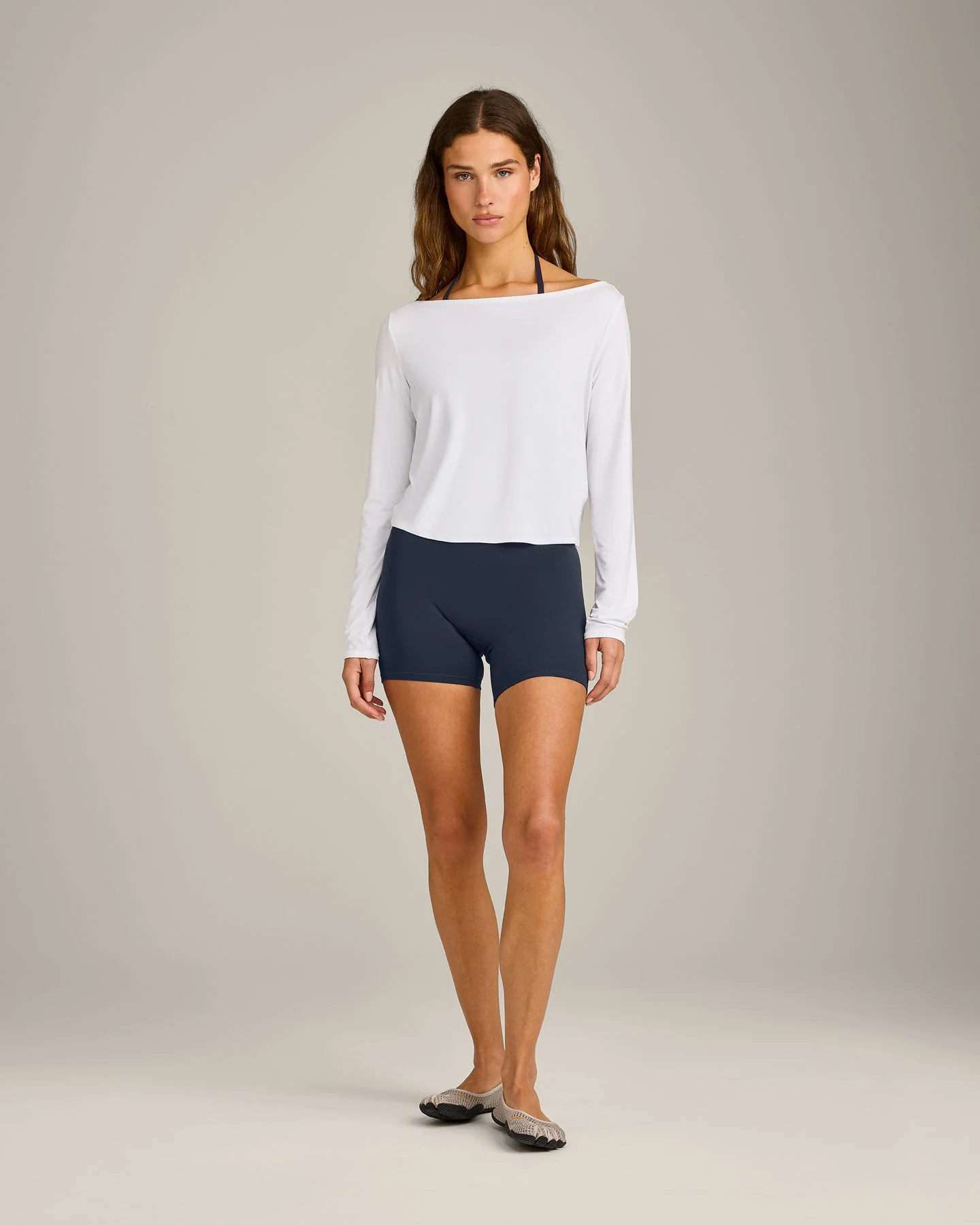 FormeSoft™ Relaxed Slash Neck Long Sleeve Top | White - Image 3