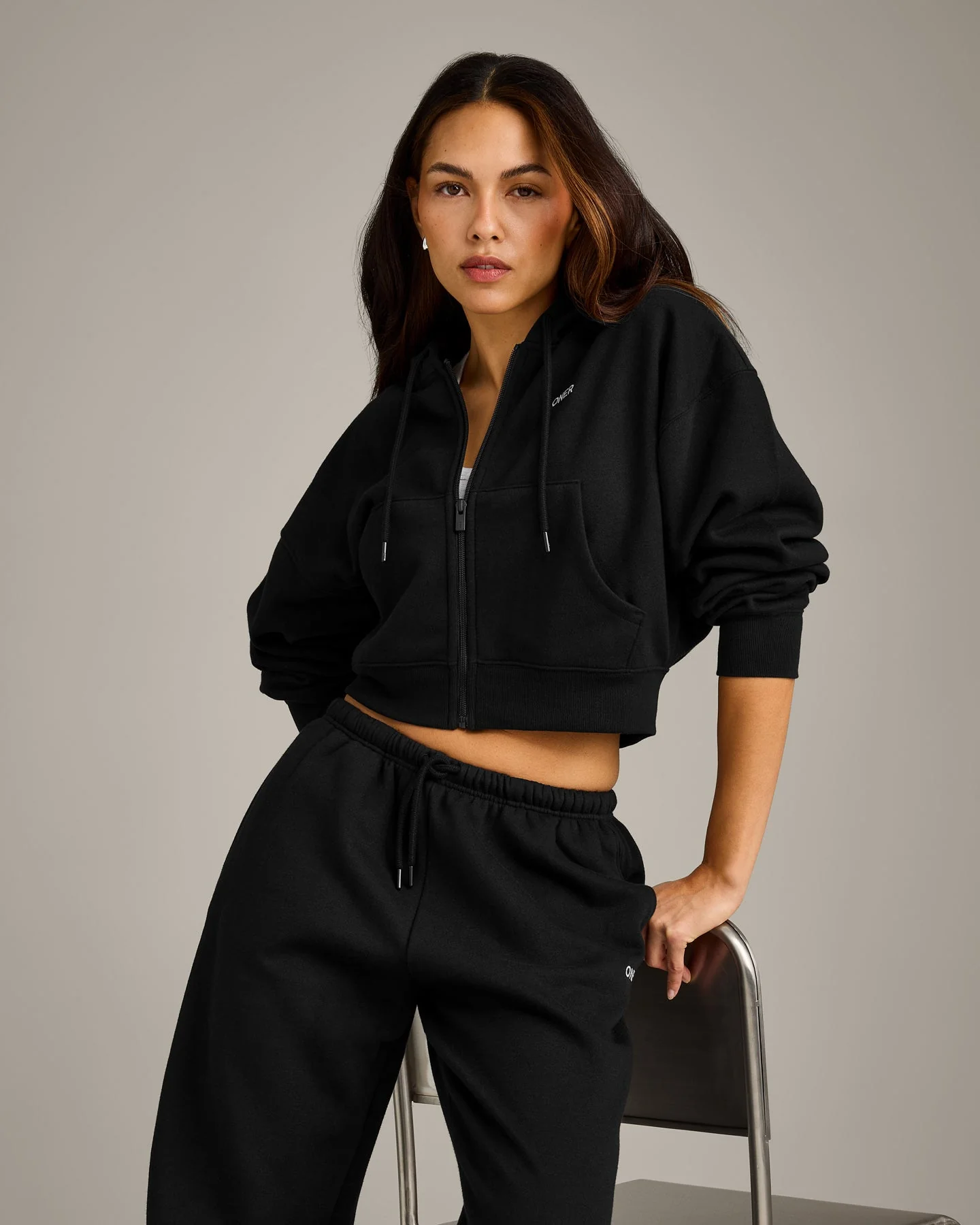 Foundations All Season Cropped Zip Through Hoodie | Black - Image 5