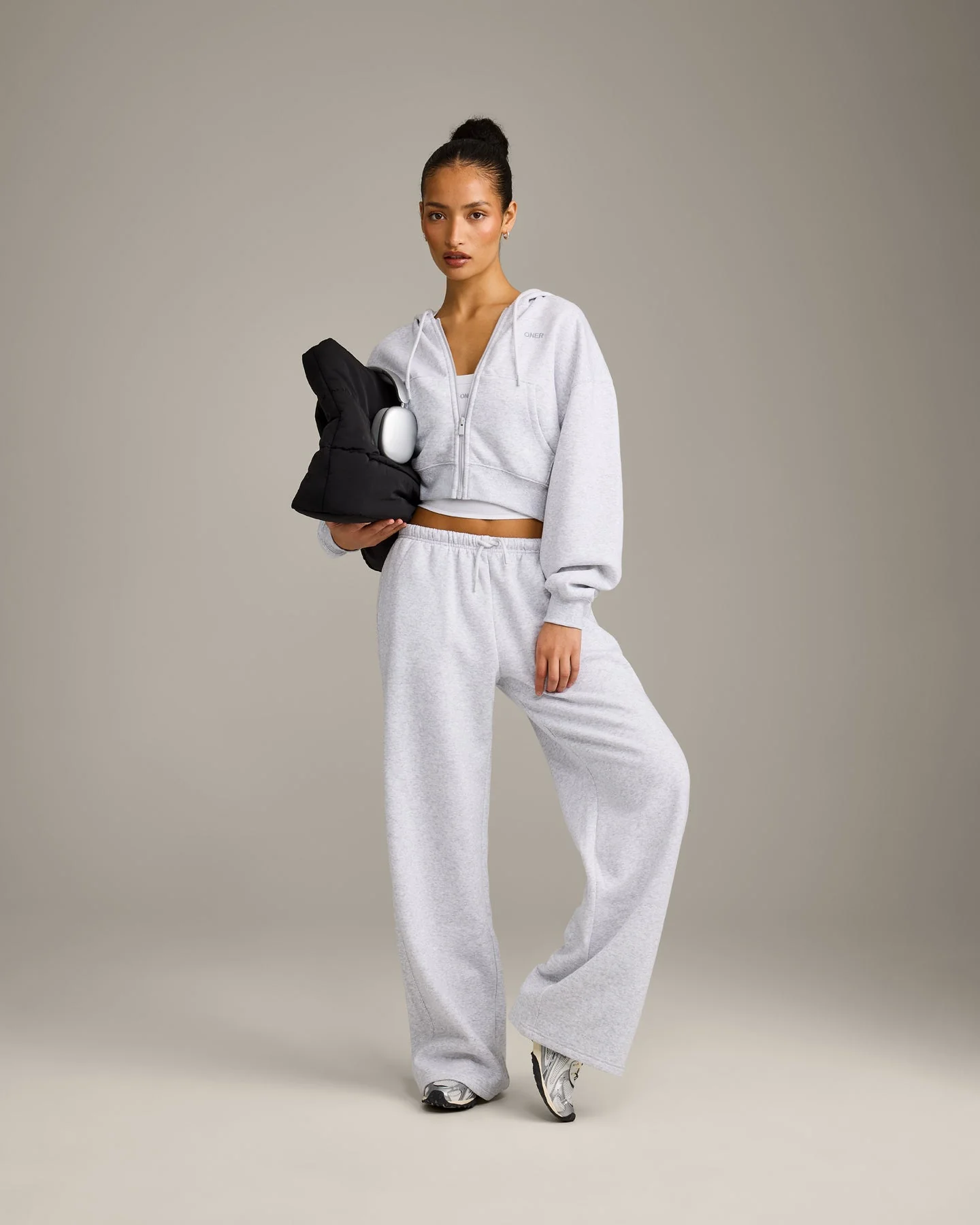 Foundations All Season Cropped Zip Through Hoodie | Grey Marl - Image 3