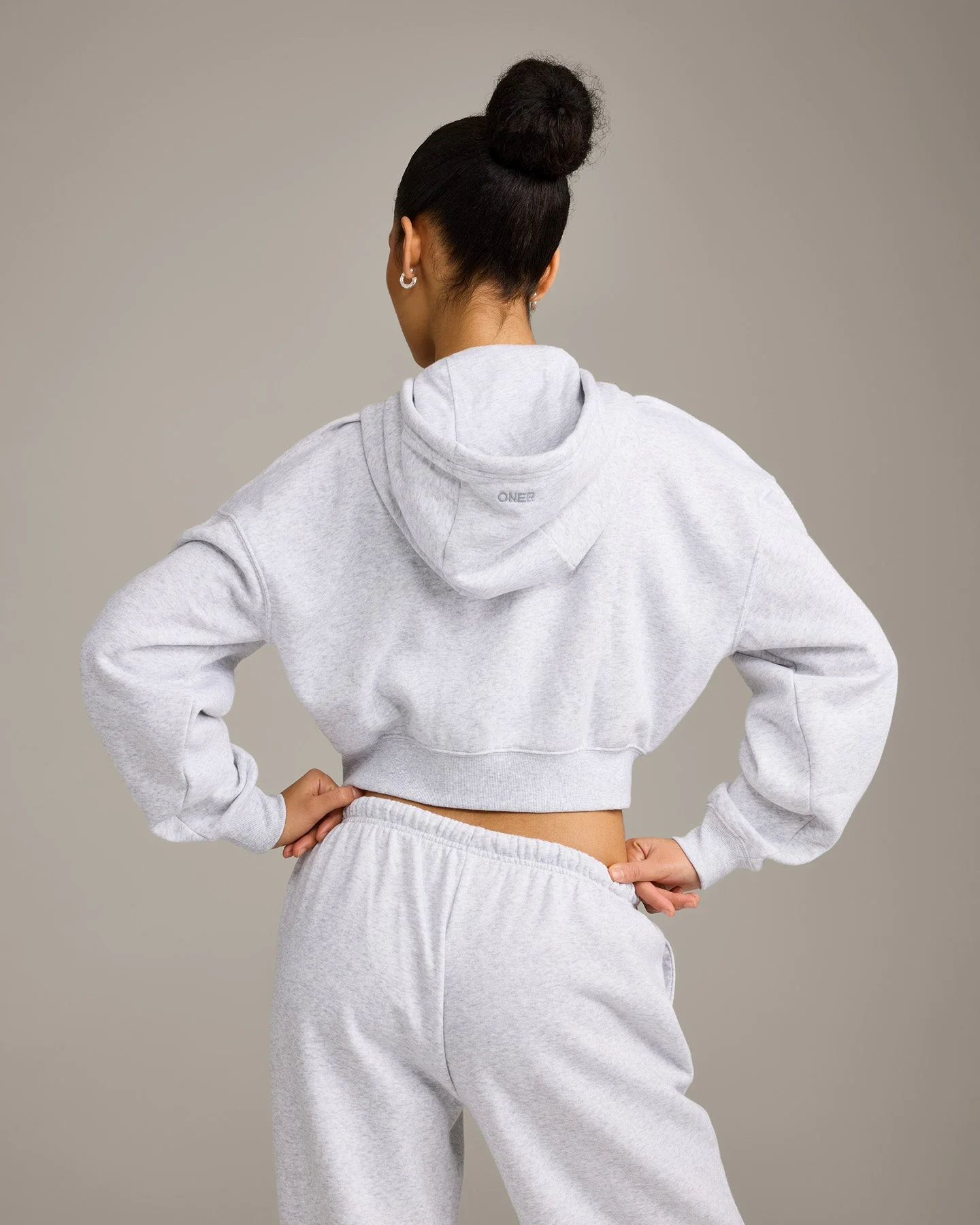 Foundations All Season Cropped Zip Through Hoodie | Grey Marl - Image 6