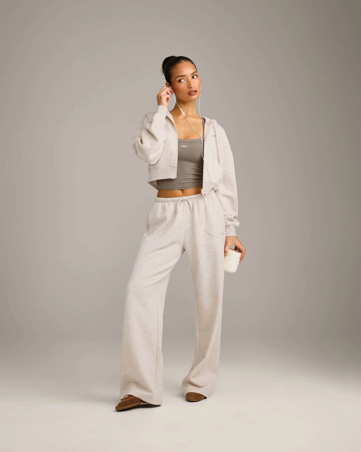 Foundations All Season Cropped Zip Through Hoodie | Oat Marl - Image 3