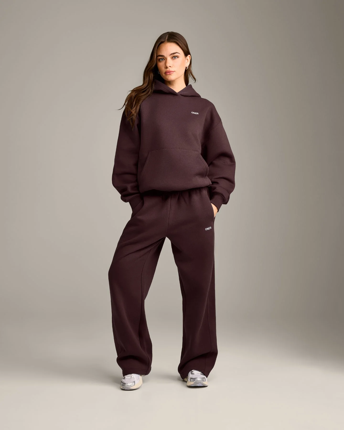 Foundations Cosy Straight Leg Joggers | Plum Brown - Image 3