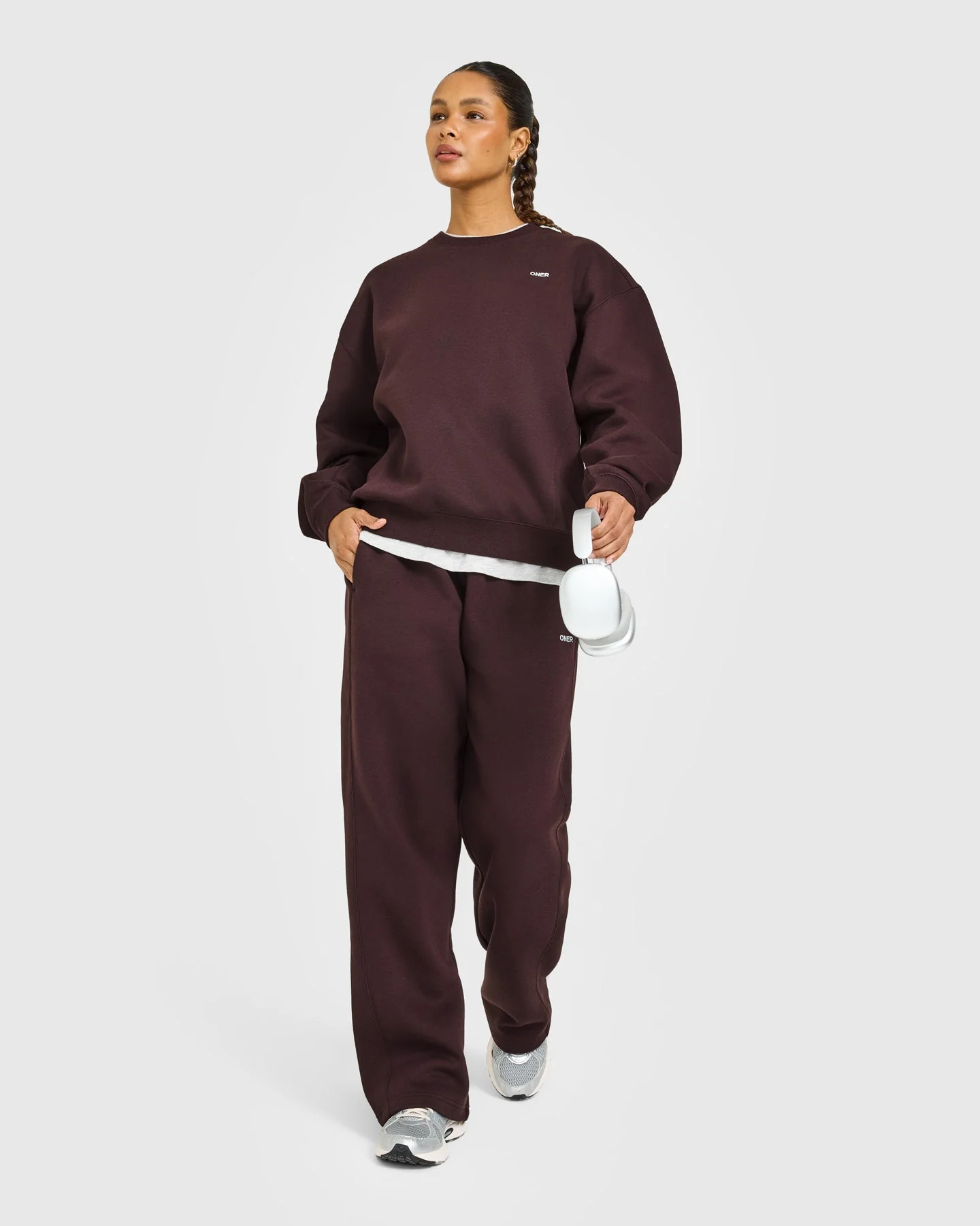 Foundations Crew Neck Sweatshirt with Grey Logo | Plum Brown - Image 3