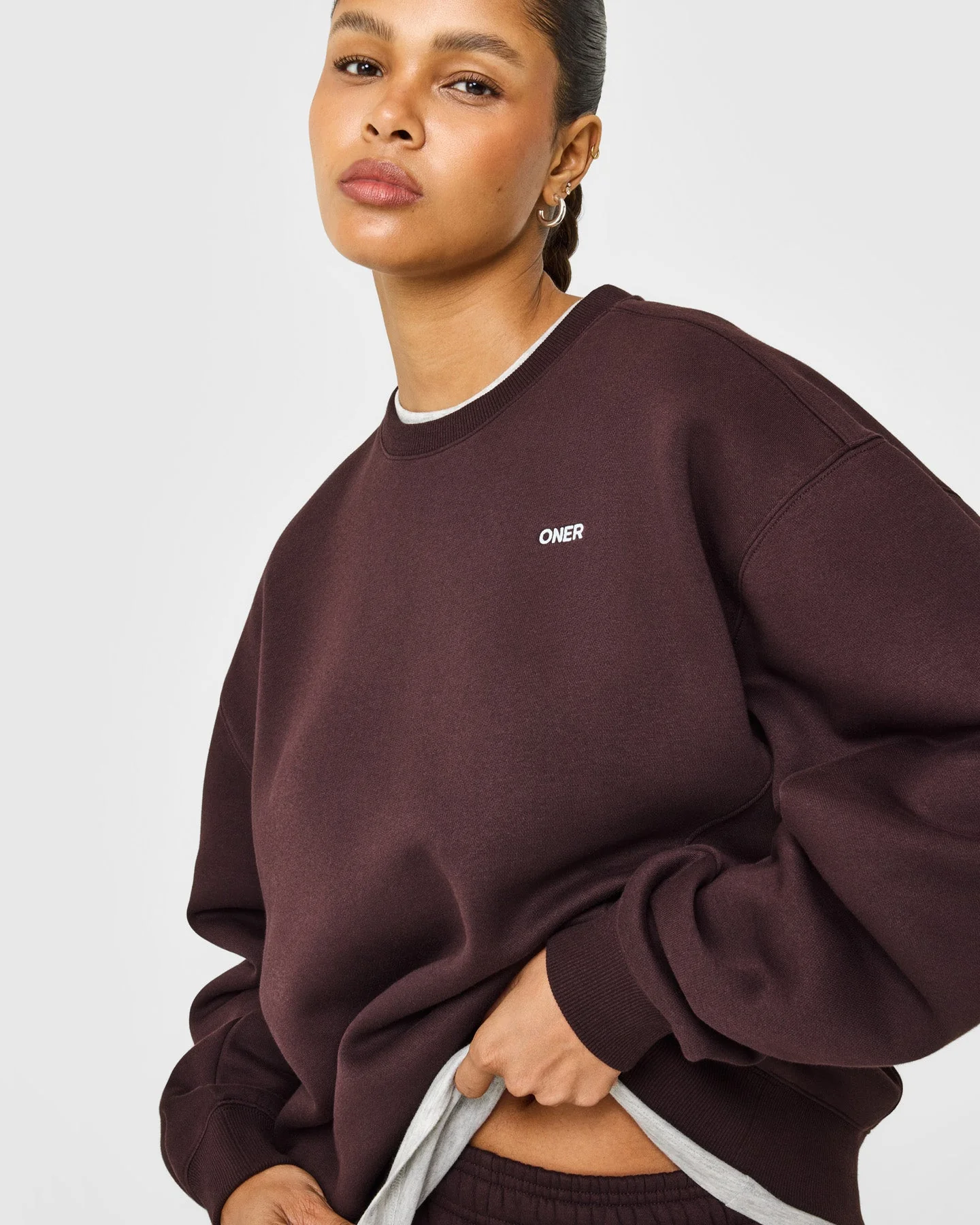 Foundations Crew Neck Sweatshirt with Grey Logo | Plum Brown - Image 4