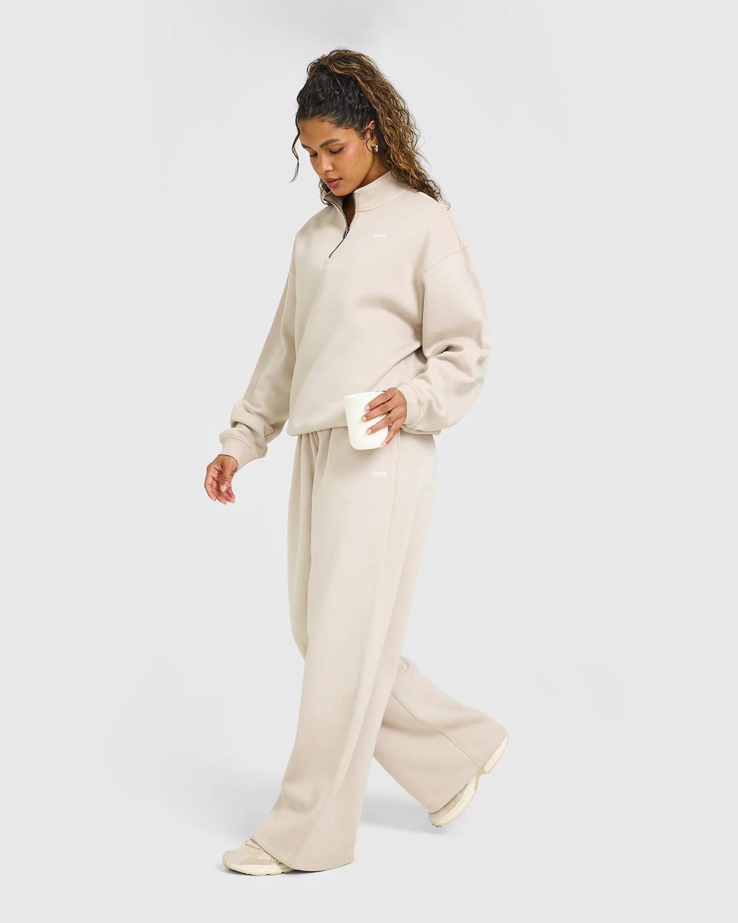 Foundations Oversized 1/4 Zip Sweatshirt | Sand - Image 3