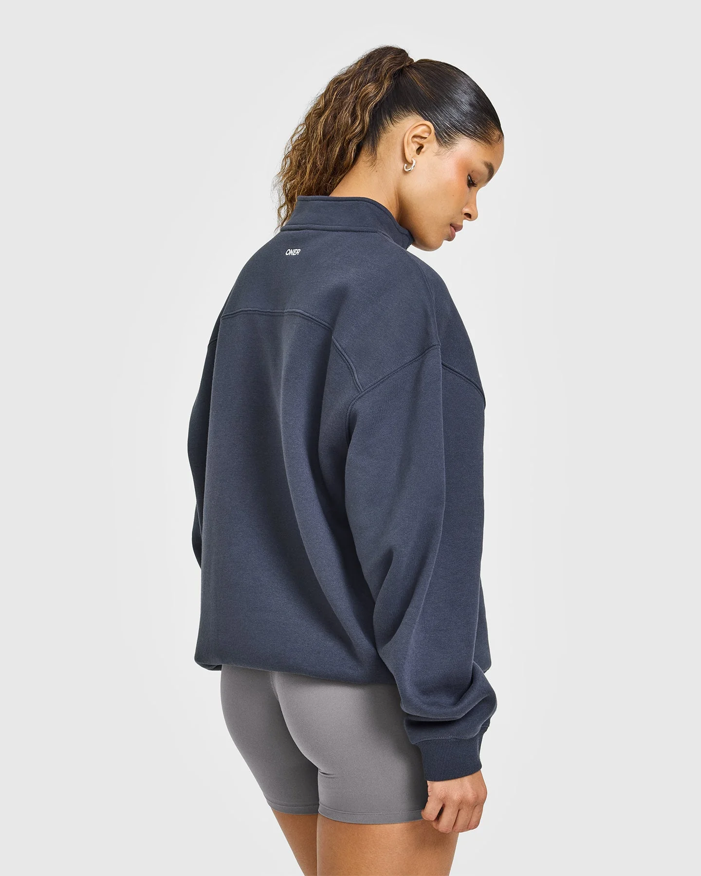 Foundations Oversized 1/4 Zip Sweatshirt | True Blue - Image 4
